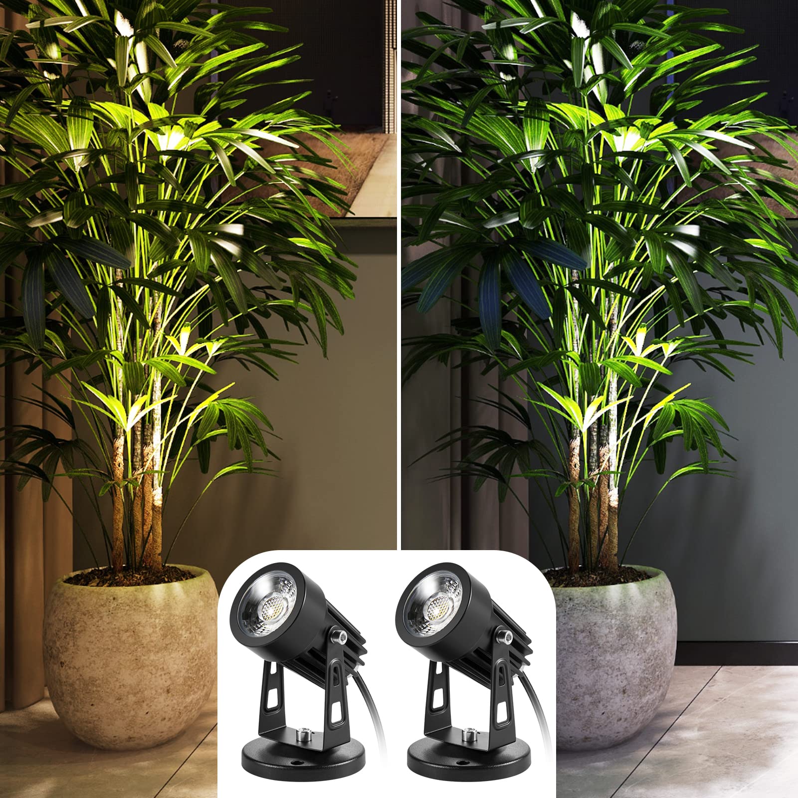 Junview 2Pack Led Spot Lights - Adjustable Indoor Uplights For Plants & Art Decor, Warm/Day White