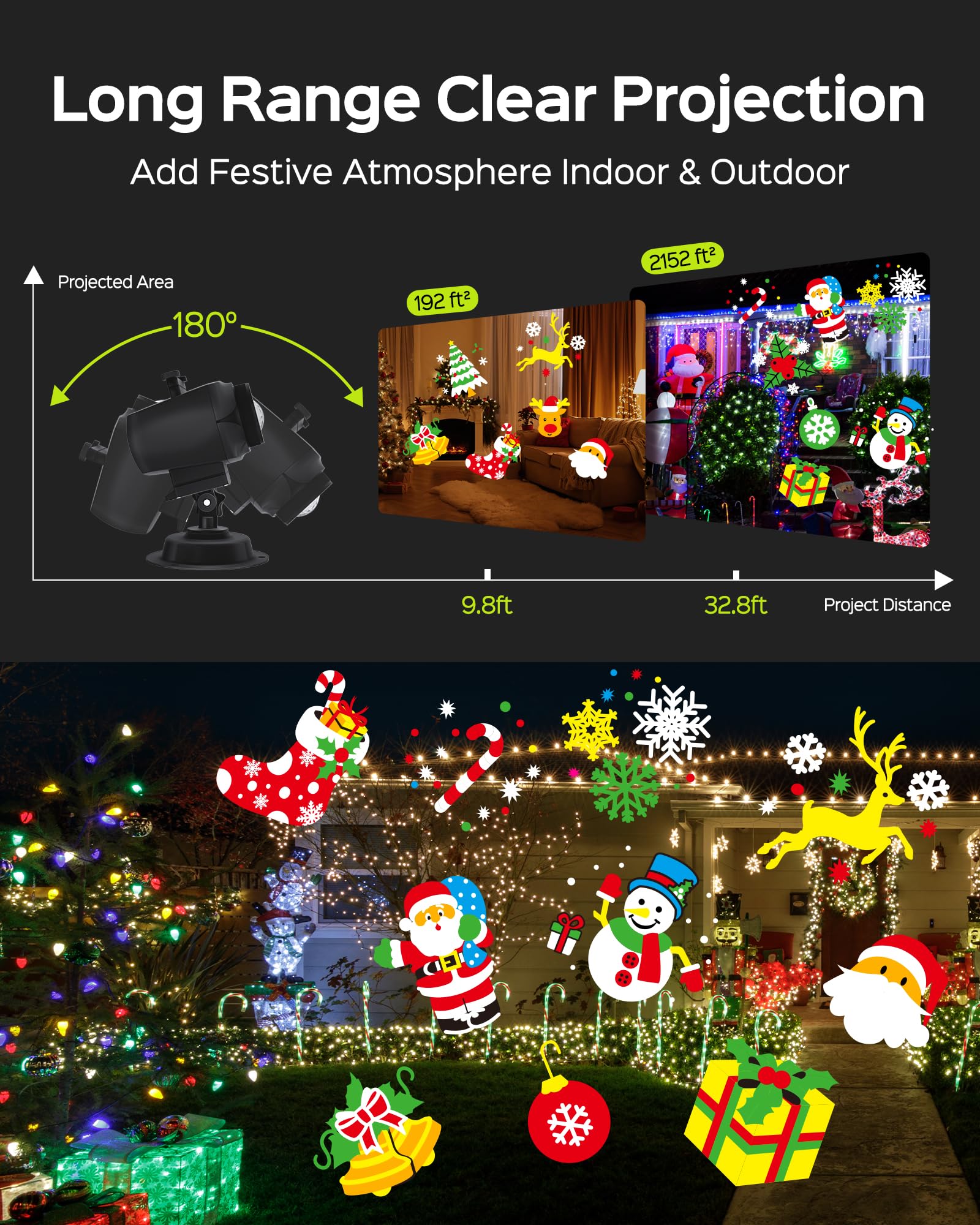 JACKYLED Christmas Projector Lights Outdoor, 2 in 1 HD Holiday Projector with Remote Control, Timers, IP65 Waterproof Halloween