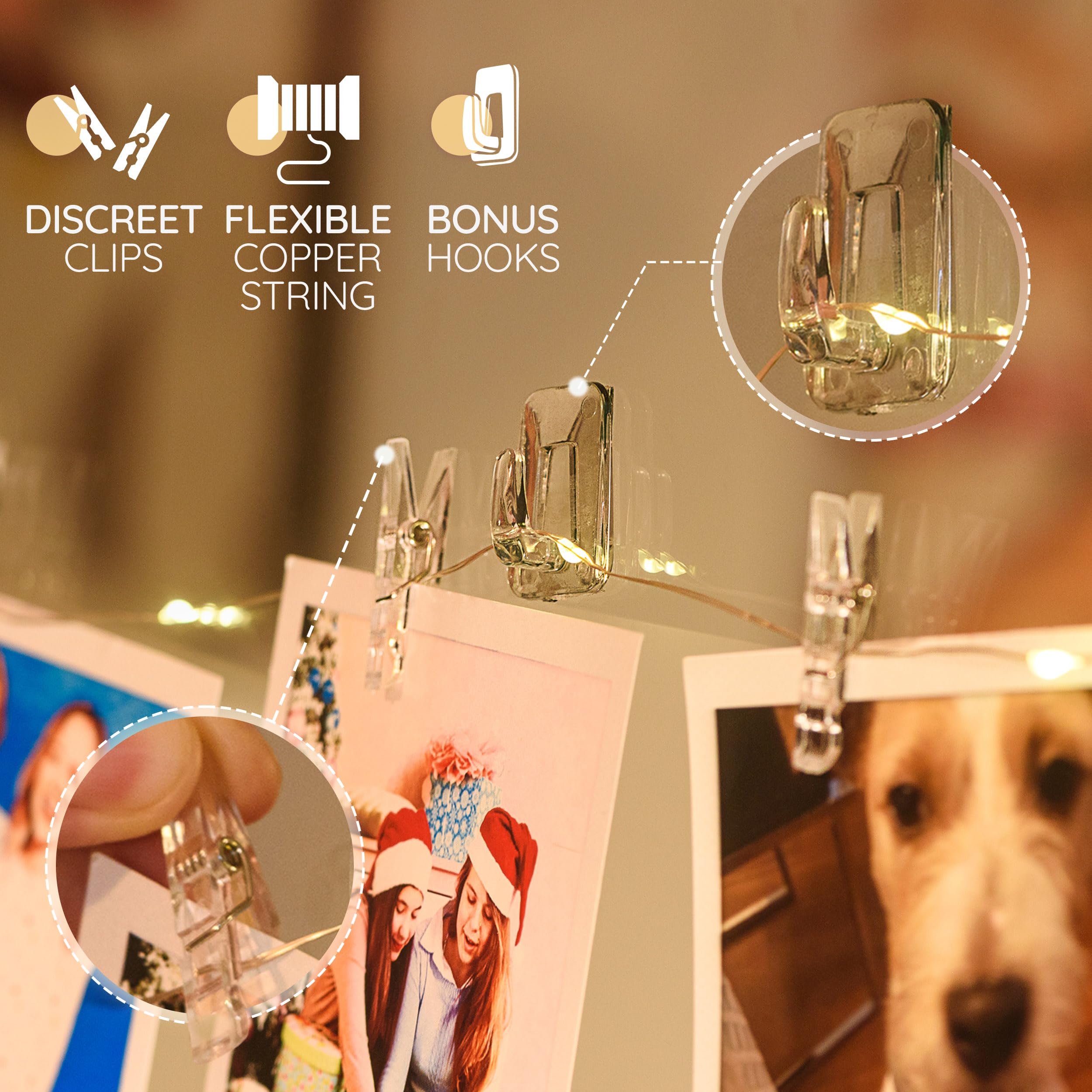 Mind-Glowing Photo Clips String Light - Warm White Fairy Lights With Clips For Hanging Pictures - Teen Girl Room Decor, Trendy Stuff - Birthday Gift For 8-14 Year Old Tween Girls (50 Led, 16.4 Ft)
