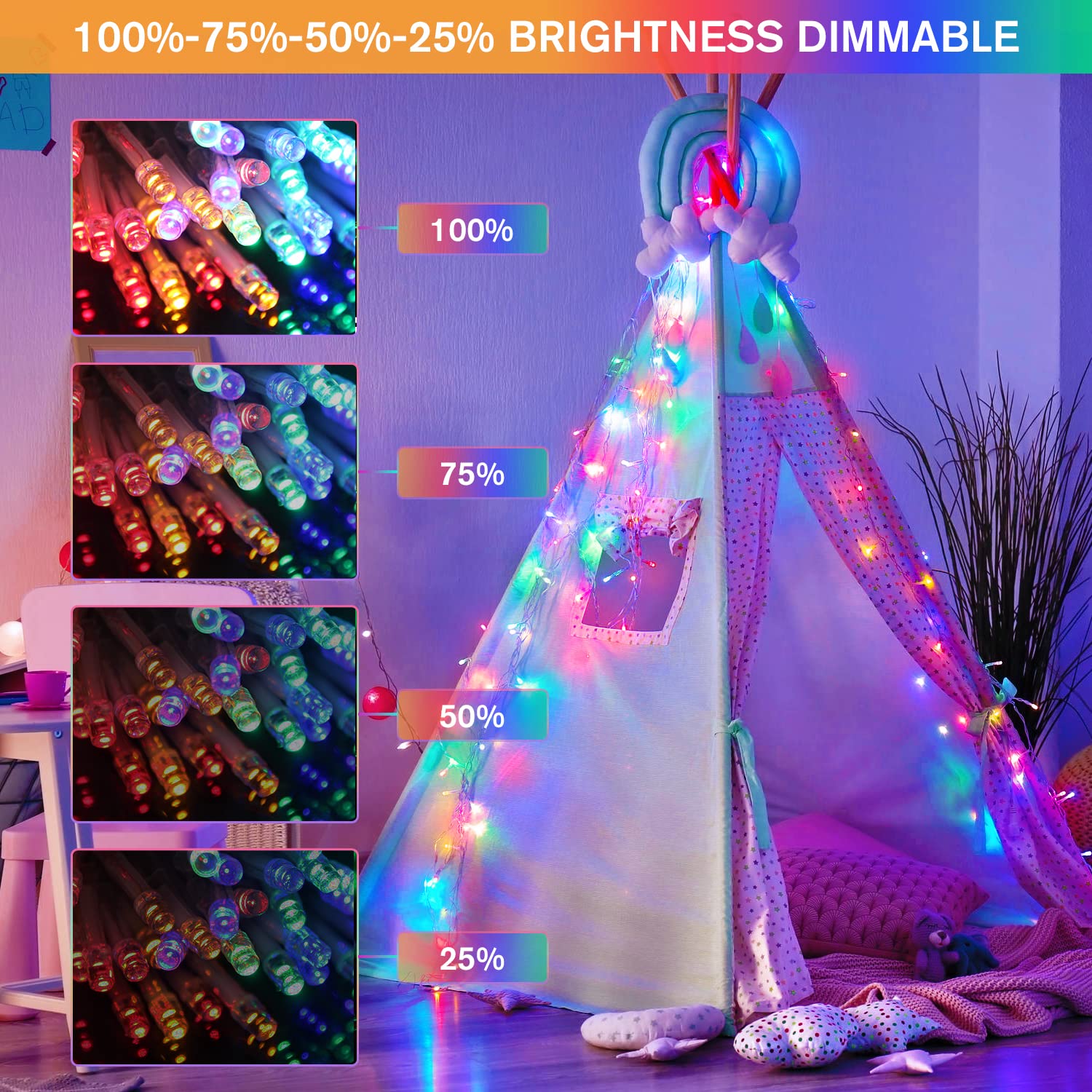 JMEXSUSS 33ft LED String Lights, 100 Color Changing Modes, Remote Control, Waterproof for Indoor/Outdoor Christmas Decor
