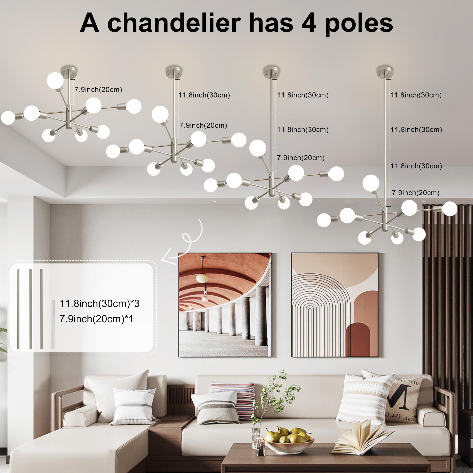Deyidn 8-Light Brushed Nickel Sputnik Chandelier Modern Metal Ceiling Fixture Model 0147 for Living Room, Kitchen, Bedroom, Dining Room