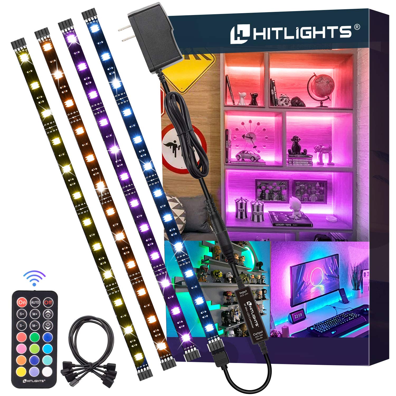 HitLights LED Strip Lights, RGB 5050 Color Changing, Dimmable, 4ft/1ft, Multicolor, Double PCB Material