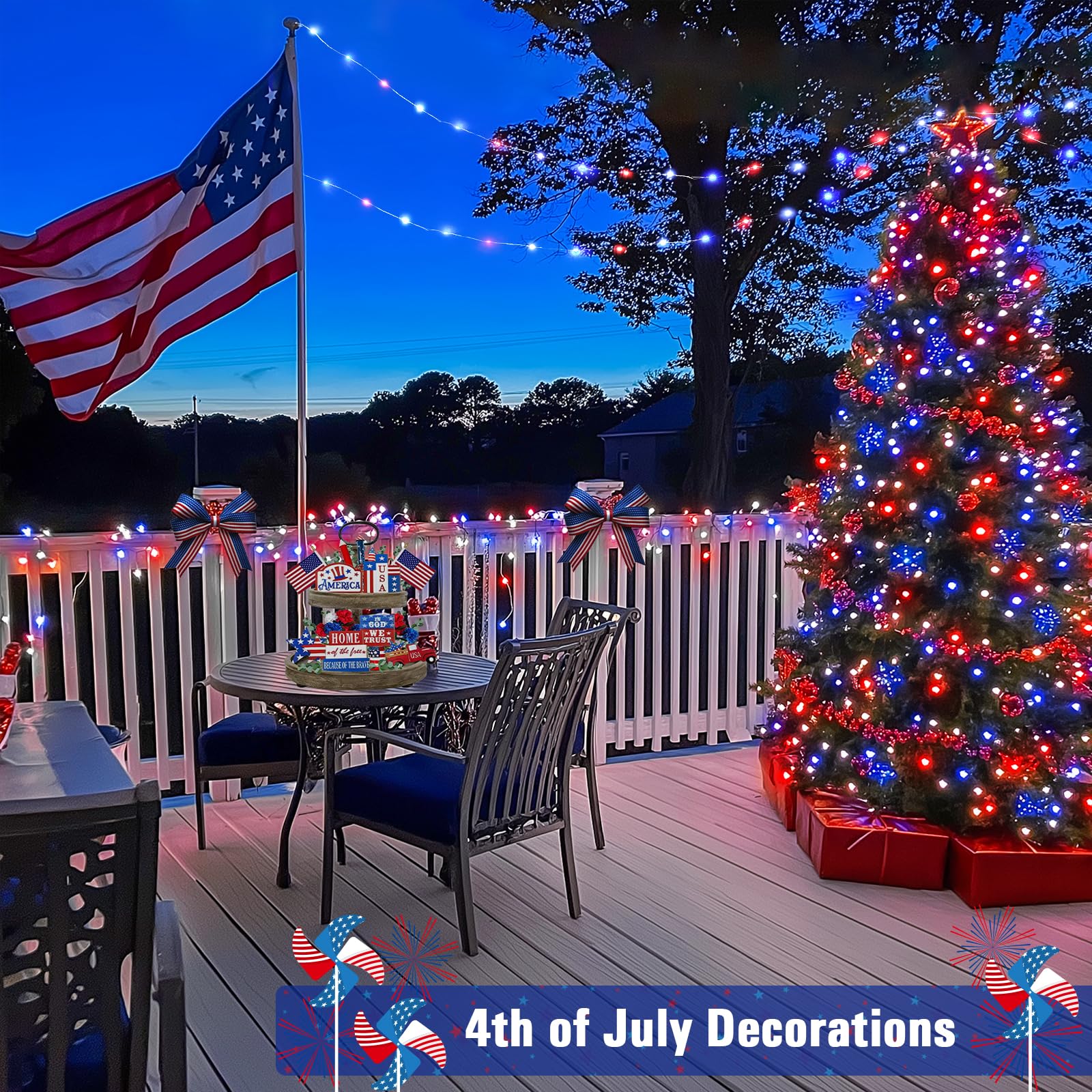 Jmexsuss 200 Led 4Th Of July Fairy Lights, Red White And Blue Lights Indoor With Wheel, 8 Modes Remote Control Twinkle Patriotic