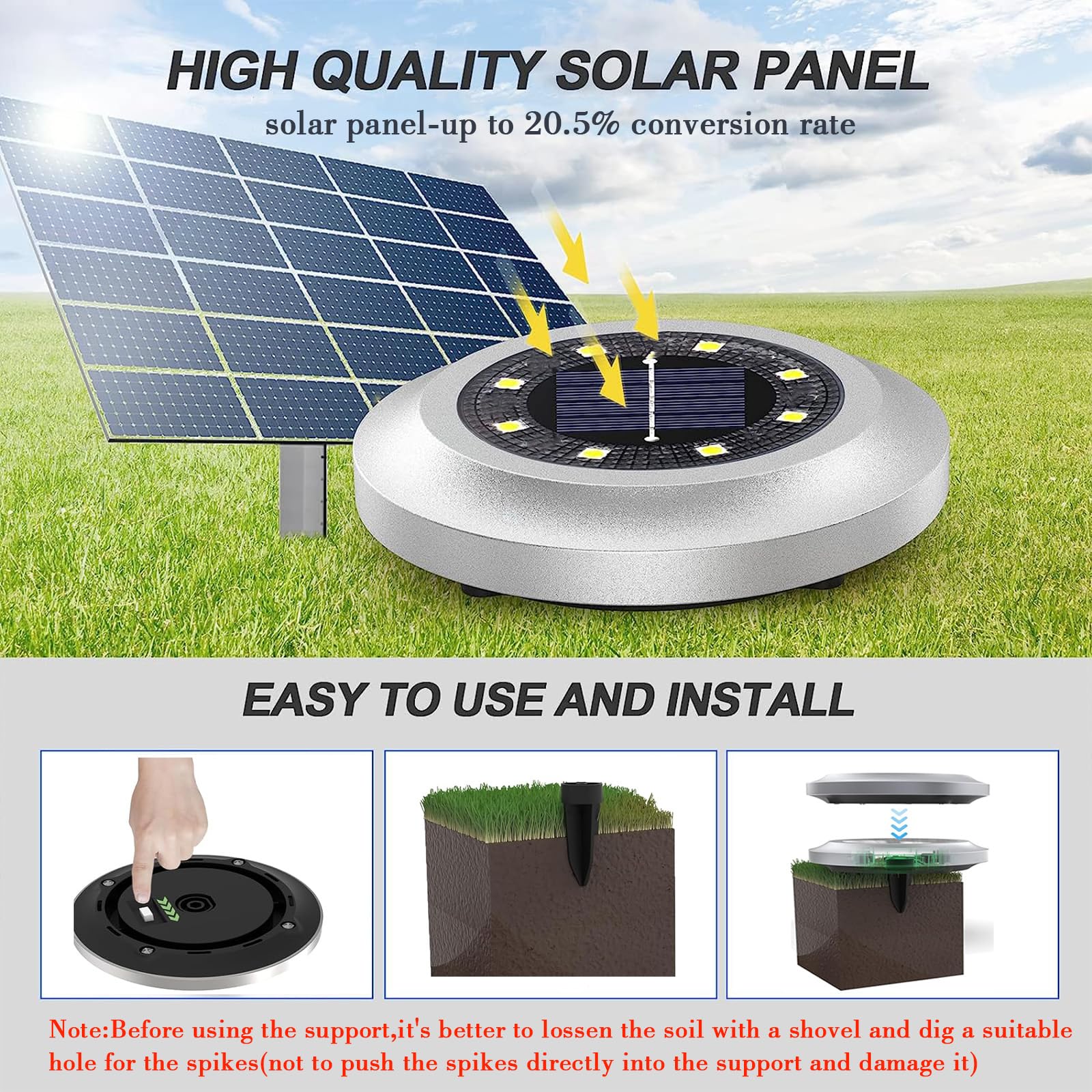 Yakalla Solar Outdoor Lights - 12 Pack Deck Lights, Bright White, Plastic, Model DD-12PCS, Ideal for Landscape, Lawn, Pathway, and Garden