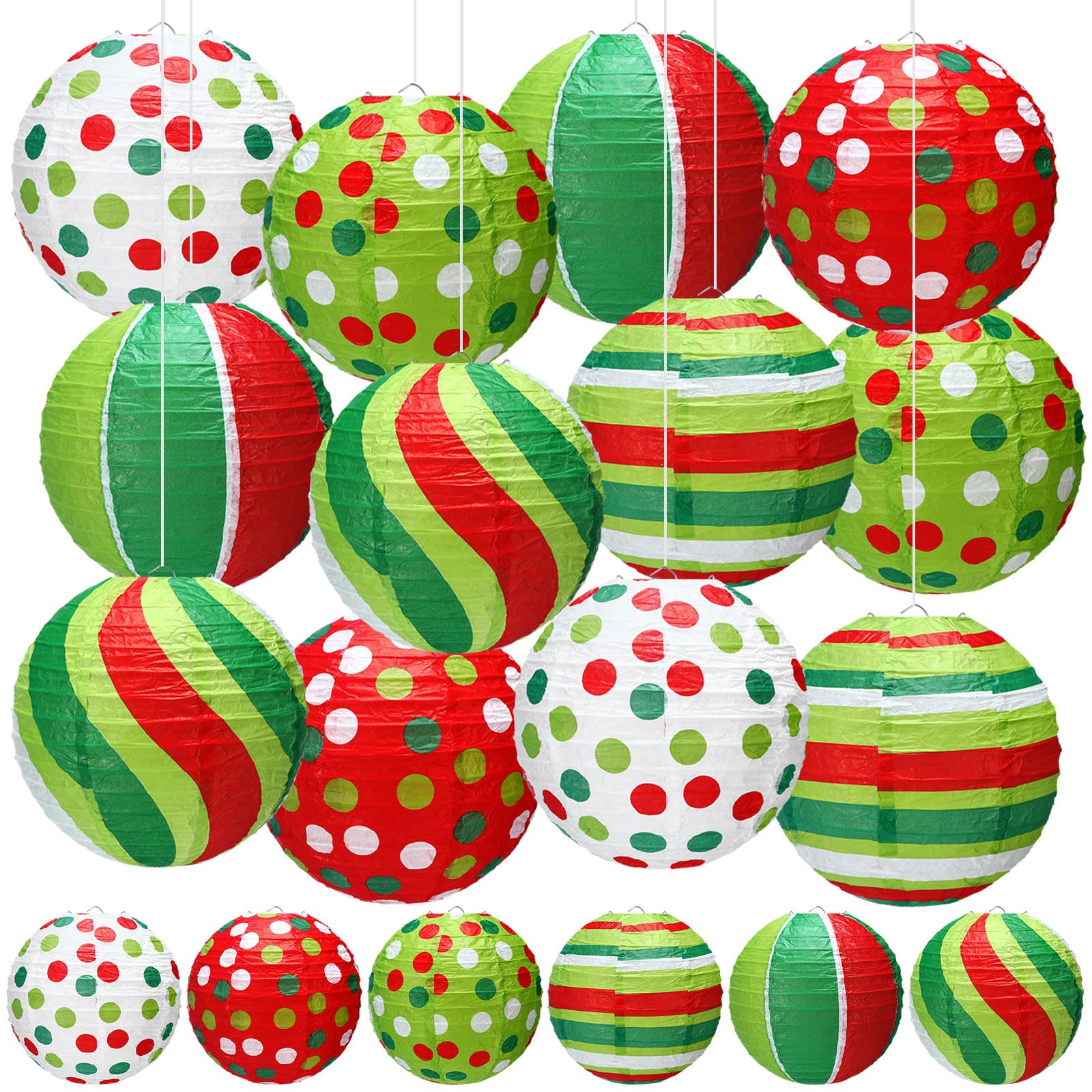 Rossesay 12 Pcs Red And Green Paper Lantern 8 Inch Christmas Hanging Lantern Indoor Outdoor Decorative Round Hanging Decor Ornam