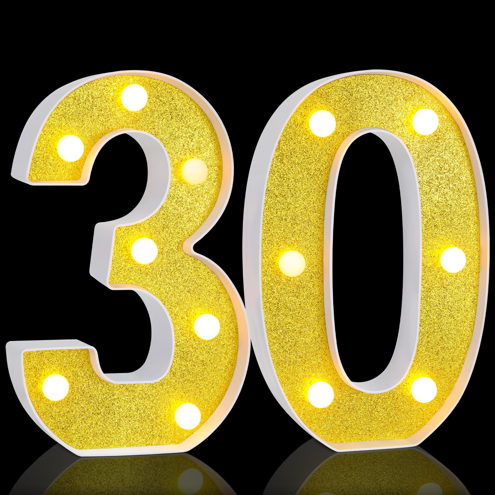 Treela LED Decorative Birthday Number Sign, Glitter Marquee 30th, Gold, PP Material for Party Decorations and Centerpieces