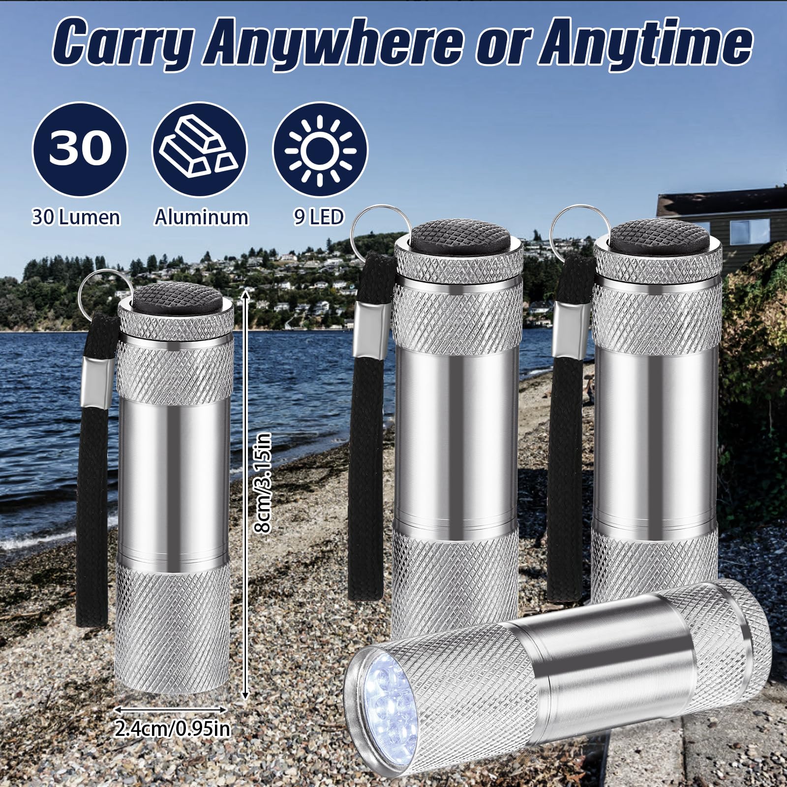 VIHOSE Mini Flashlights, 12 Pcs Bulk, Bright Aluminum Handheld LED, Small Size, Silver
