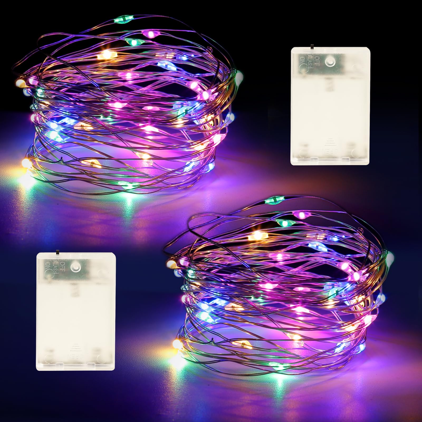 YPHSOL Fairy Lights String Lights 50LED 16.4ft Waterproof Silver Wire 2 Pack Multicolor