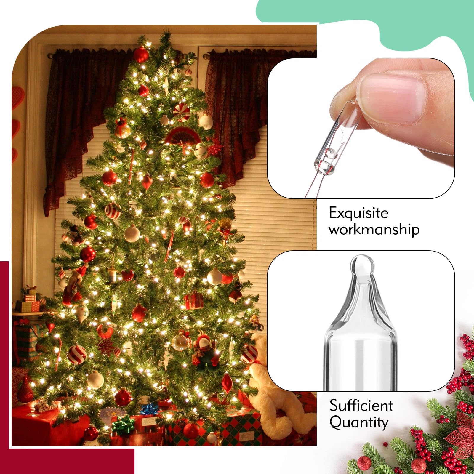 Mudder Indoor String Lights - 100 Count Warm White Mini Replacement Bulbs, 3.5V*0.12A for Xmas Home Decor, Indoor/Outdoor Use