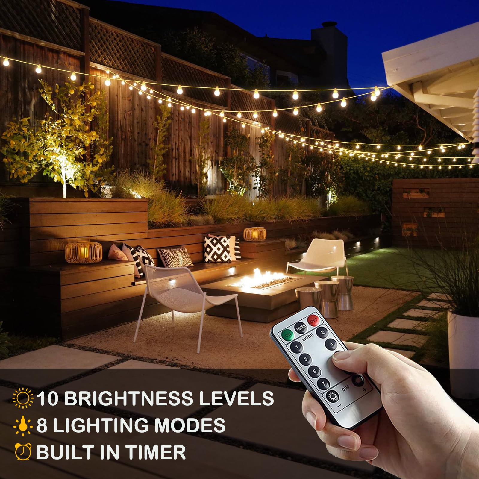 Tasodin 20Ft 40 Led Globe String Lights - Battery Operated, Warm White, 8 Modes, Remote Control