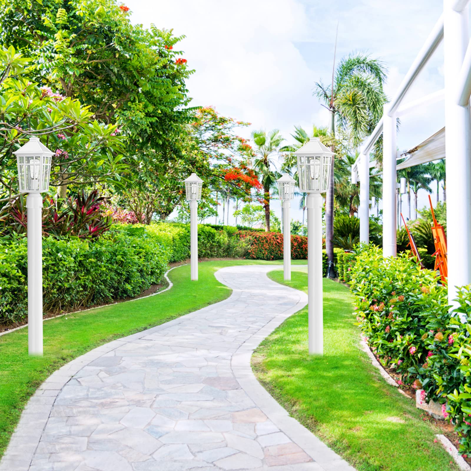 Darkaway Waterproof Aluminum Outdoor Post Light Fixture For Garden, Patio, Pathway - White