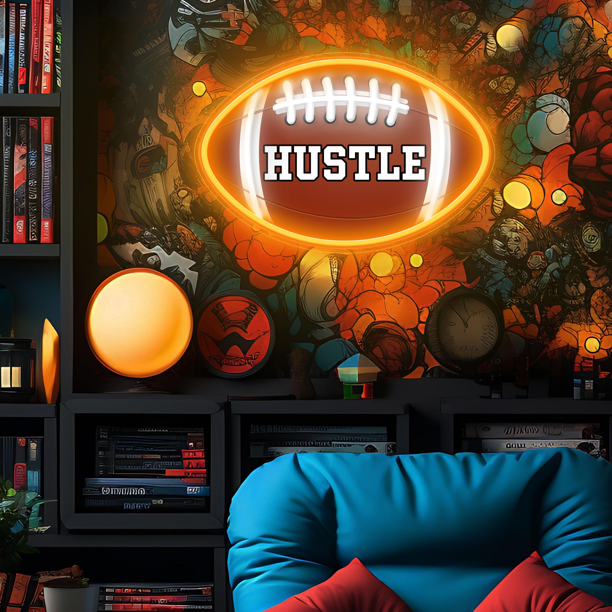 CULOIS Football Neon Sign - LED Wall Decor for Game Rooms, Orange Acrylic Light for Teens and Football Fans