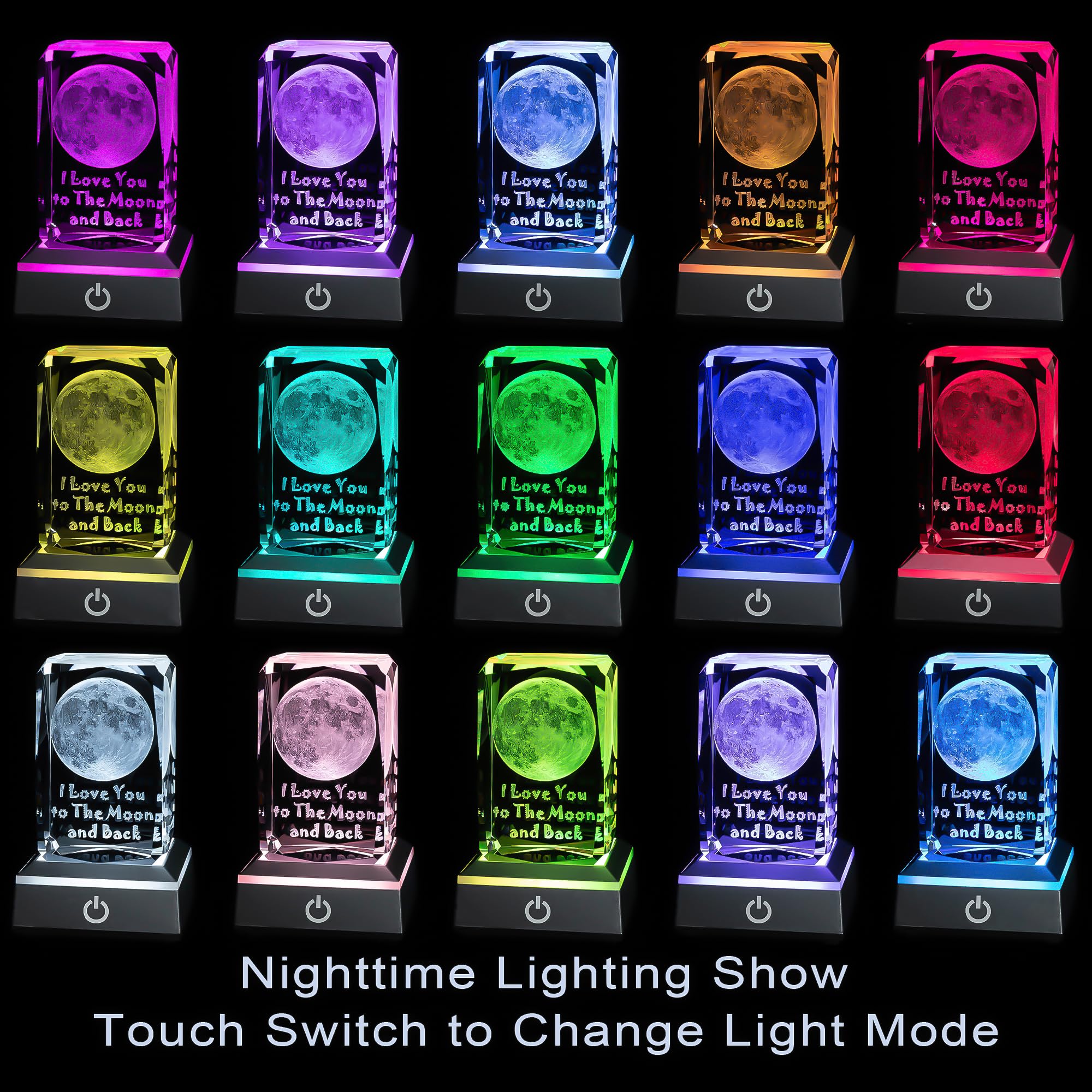hochance 3D Moon Nightlight - Crystal, Multicolor, A-Moon Model, Perfect Gift for Her, Valentines Day, Anniversary, Birthday