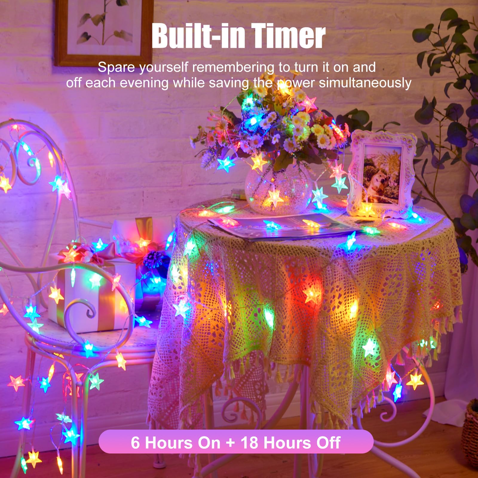 Minetom Star String Lights - 17 ft, 50 LED, Battery Operated, Waterproof, Multicolor, Copper, Ideal for Indoor and Outdoor Decor