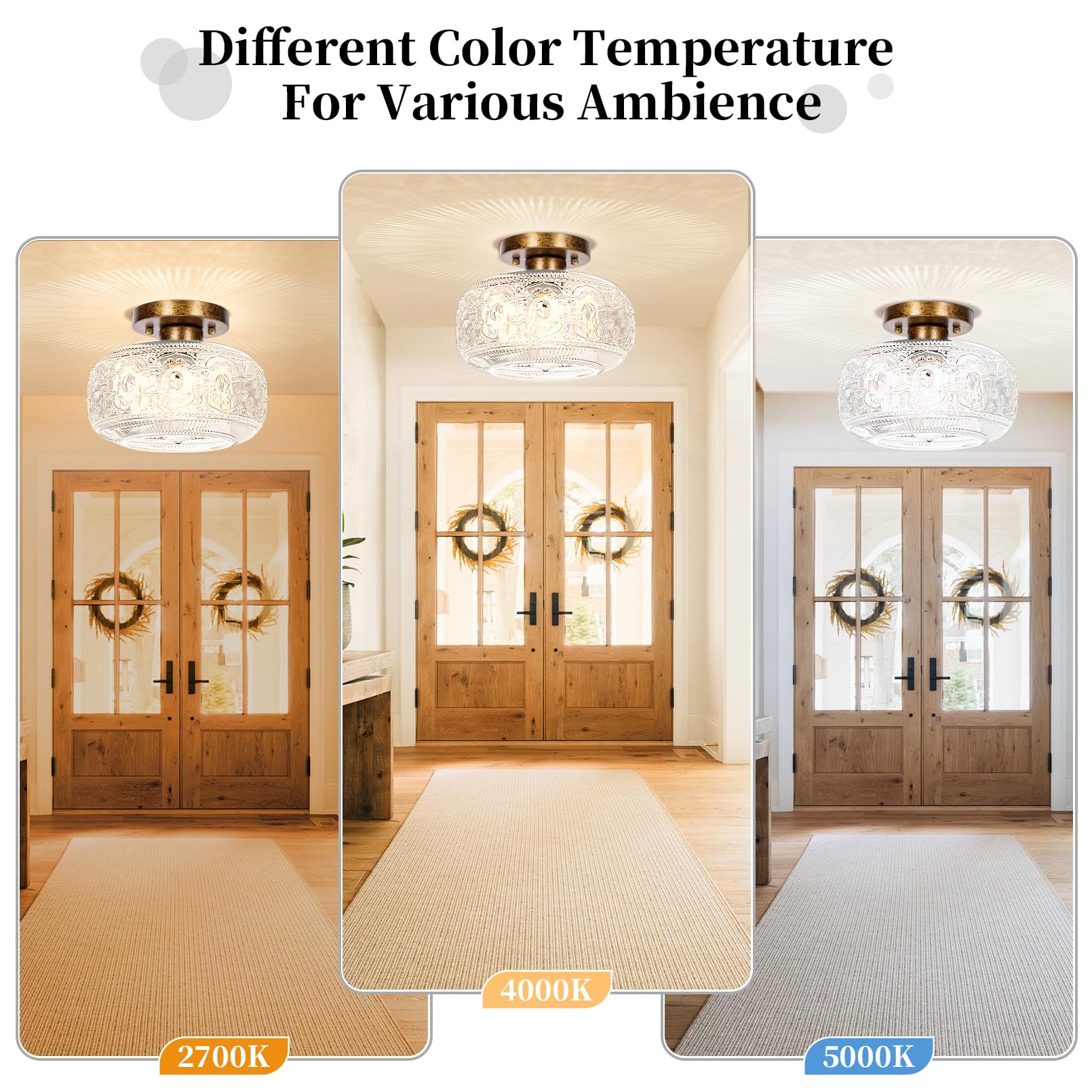 Oykyohei Antique Bronze Semi Flush Mount Ceiling Light With Globe Glass For Hallway & Bedroom