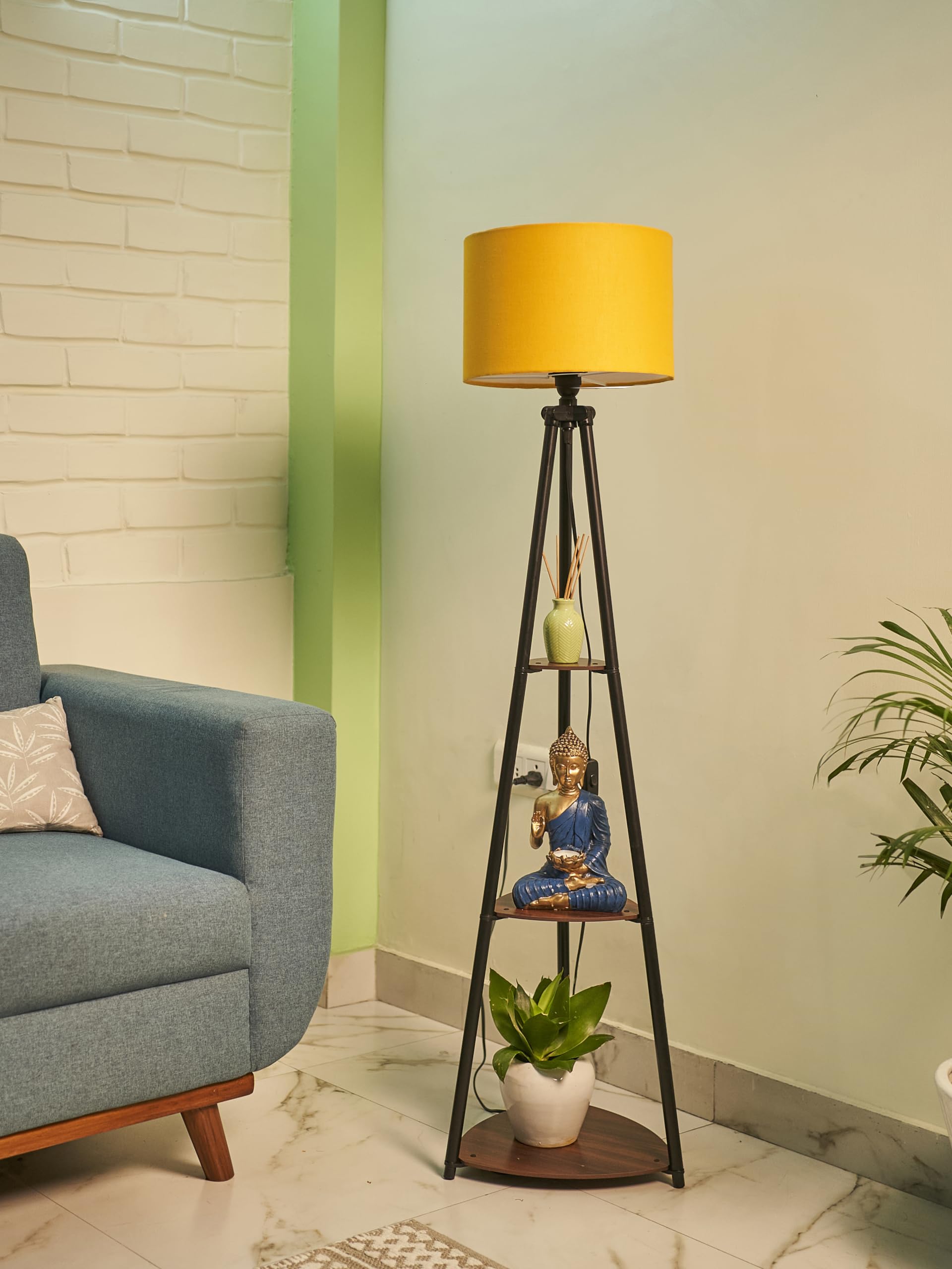 Crosscut Furniture Metal Floor Lamp with 3 shelves (Fresh Yellow)