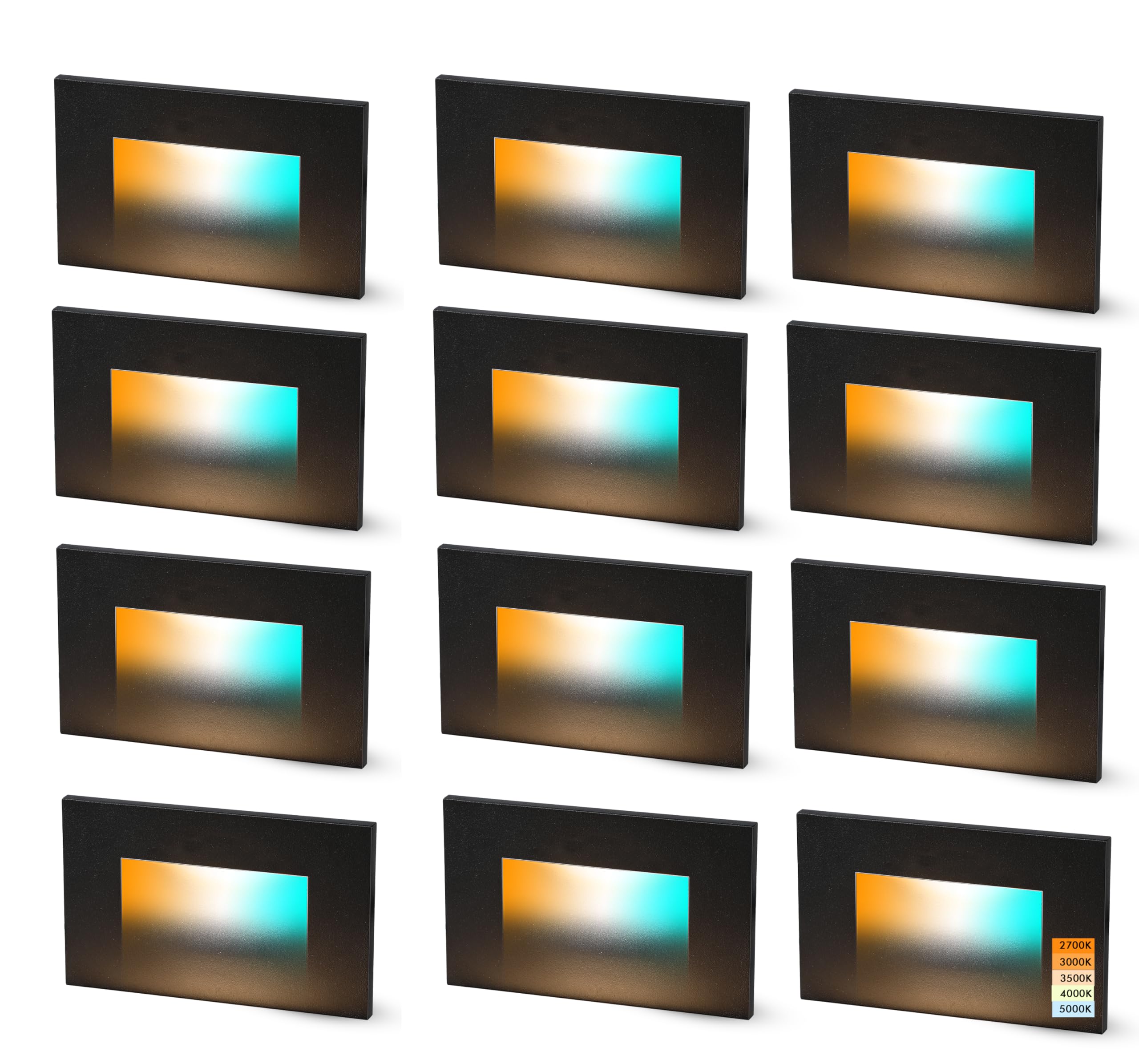 CLOUDY BAY 120V LED Step Light 5 Color 3W 70lm Black 12 Pack