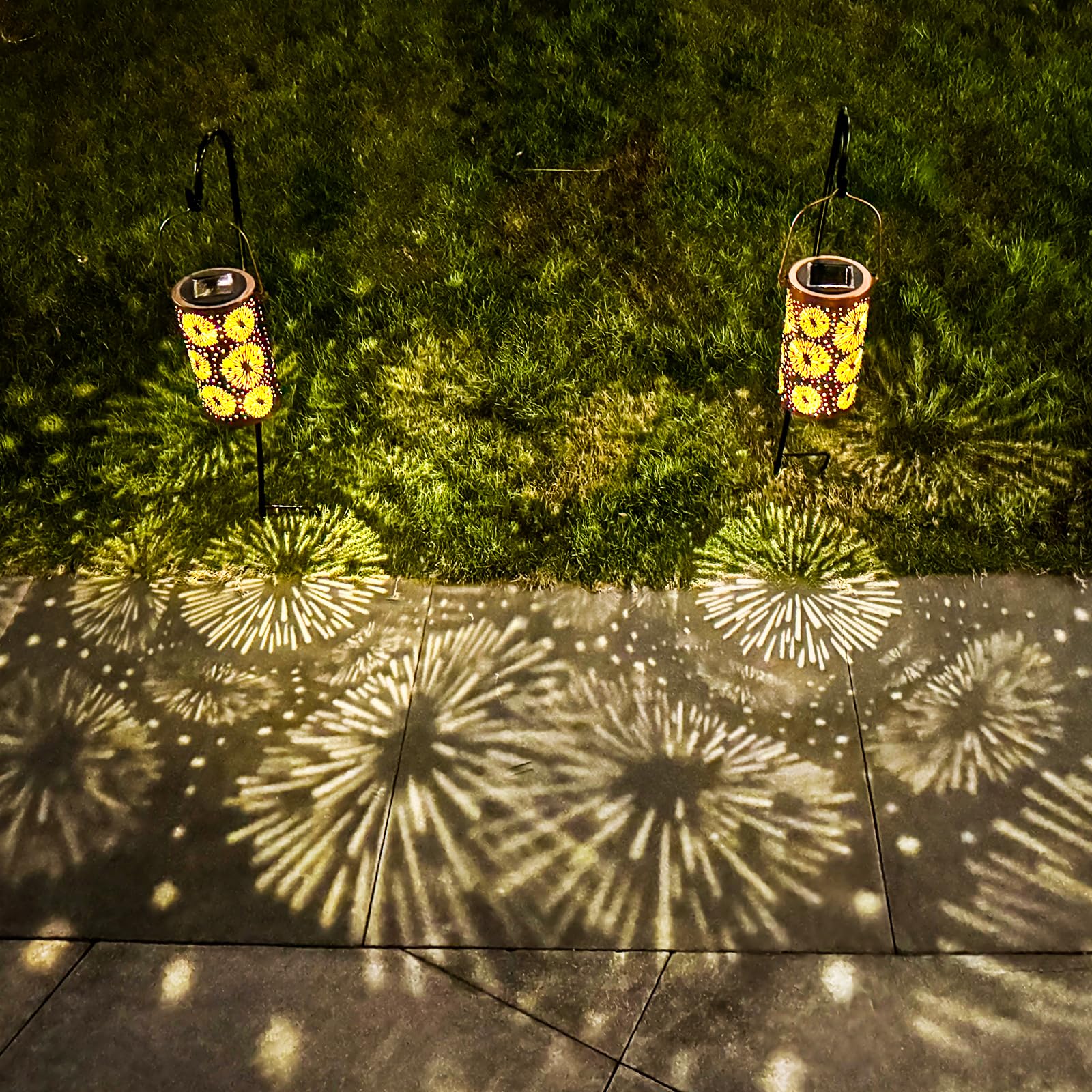 4 Pack Fireworks Solar Gardening Lanterns, Garden Decor For Outside, Pattern Solar Decorative Lights, Waterproof, Outdoor Gifts