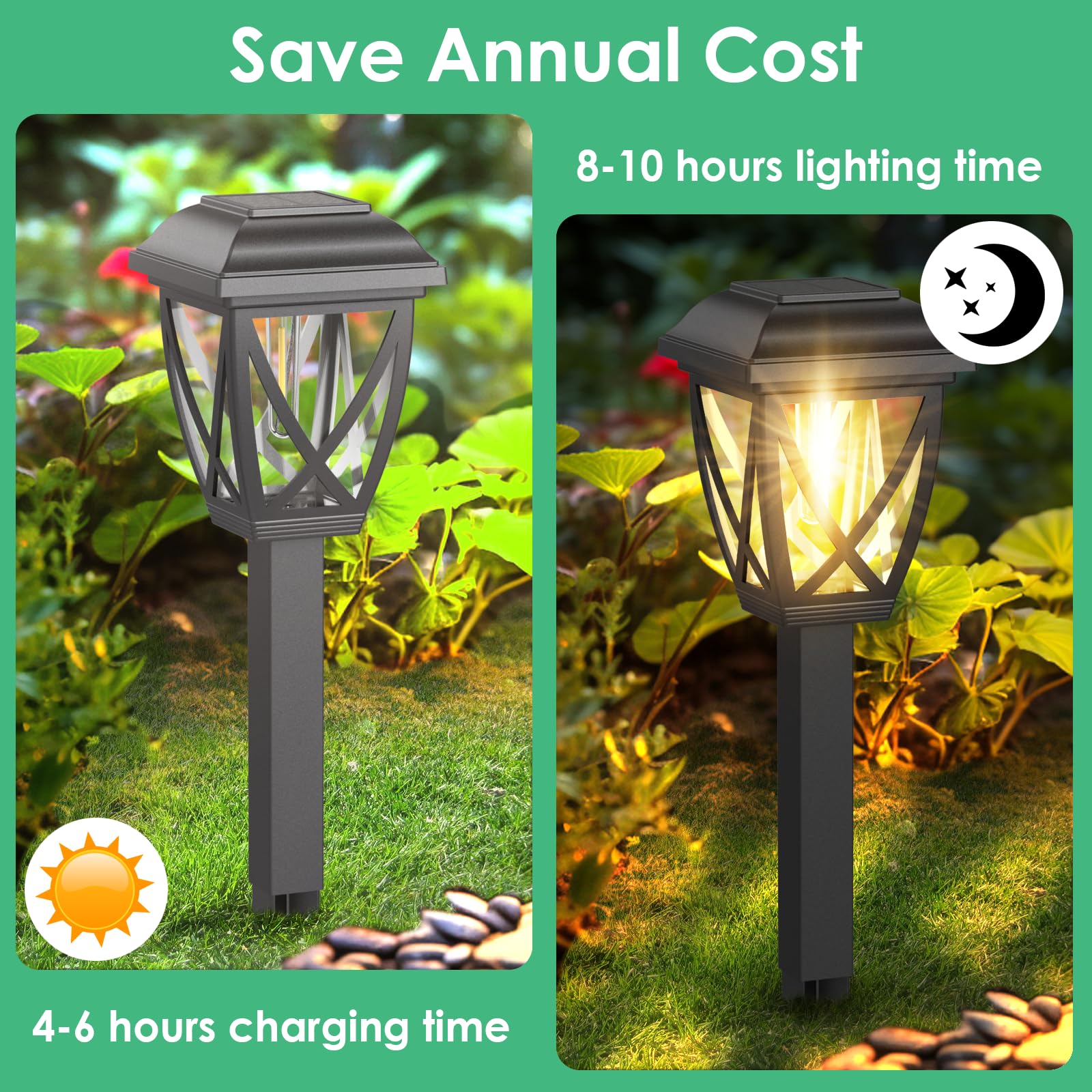 Derynome Solar Pathway Lights, 10 Pack Waterproof Outdoor Garden Lights, Black, Model PL001