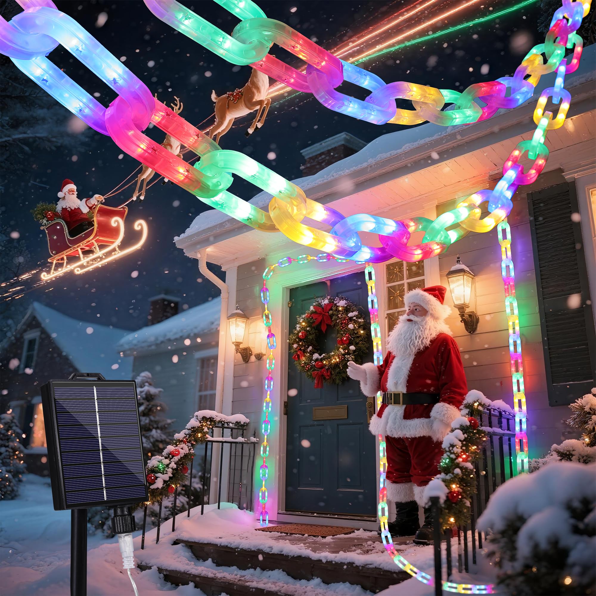 Solar Halloween Decorations Outdoor String Lights - 10 Ft 160 Led Plastic Chain String Lights With Waterproof  8 Lighting Modes And Timer Function Us protected design Product (Multicolor)