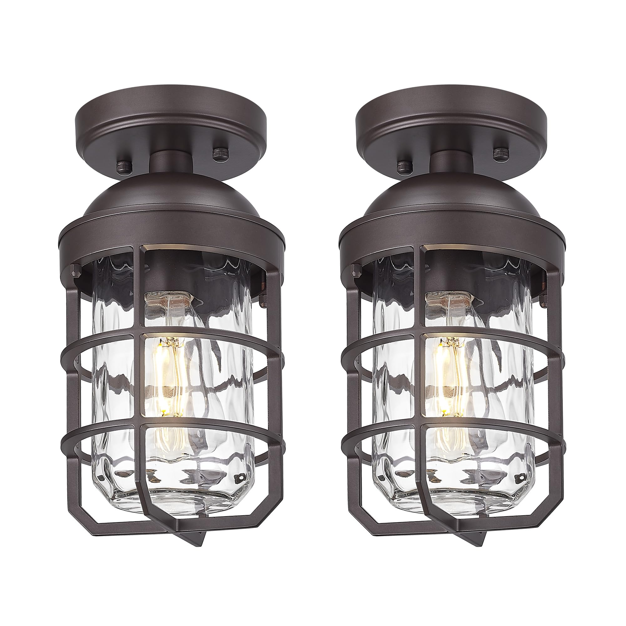 Emliviar Semi-Flush Mount Ceiling Lights, Water Ripple Glass Shade, 2 Pack, Oil Rubbed Bronze, Model GE255LF-2PK ORB-WG