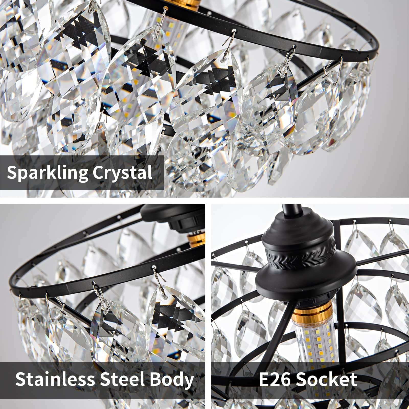 Modern Crystal Chandelier Light Fixtures, Mini Crystal Chandelier Ceiling Light Small, Raindrop Pendant Lighting, Black Ceiling