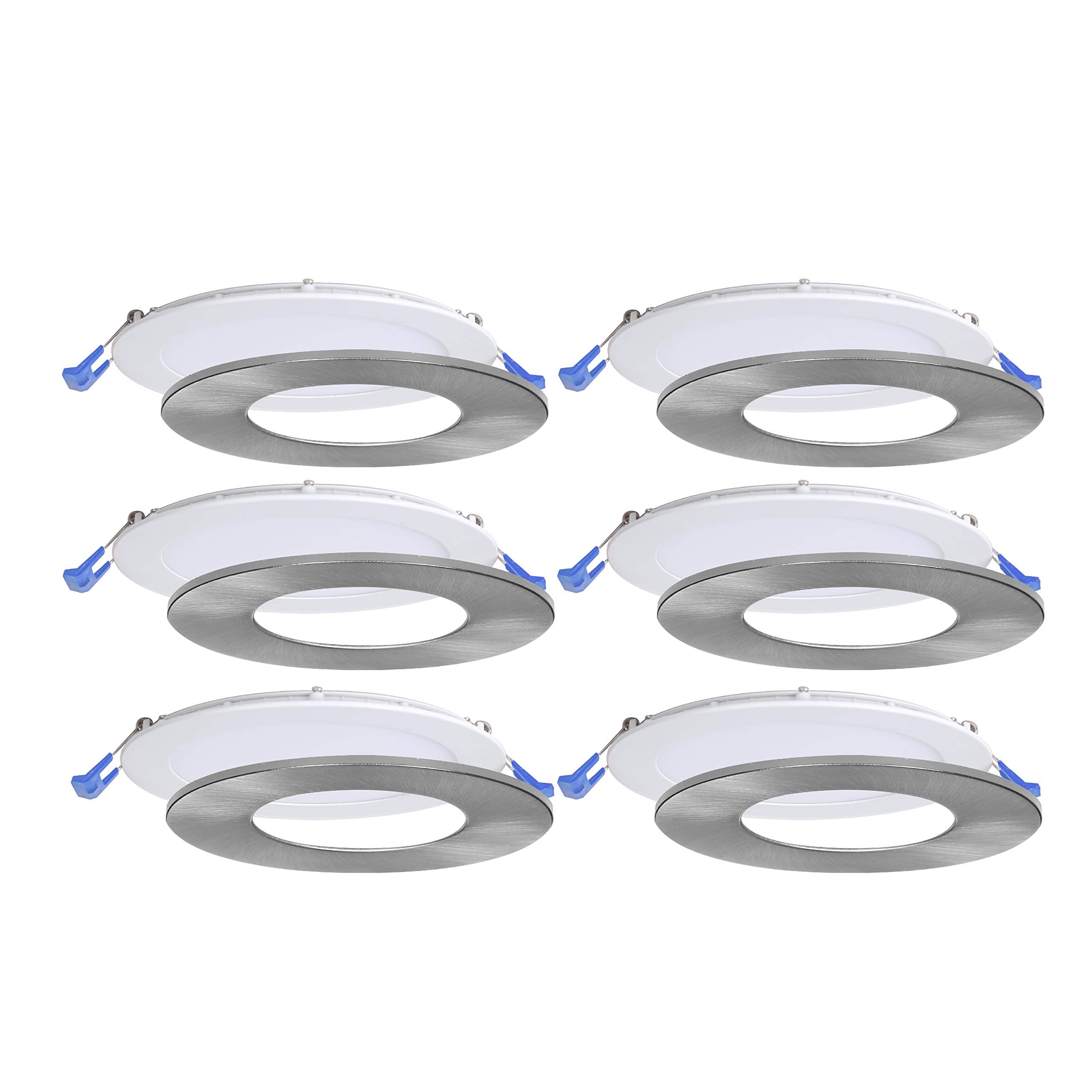 Nadair, 6 LED Recessed Ultra Slim Lights, 6-Pack, IC Rated, Dimmable, 12W=90W, 1000 Lumens, 3000K (Warm White), Large Junction B