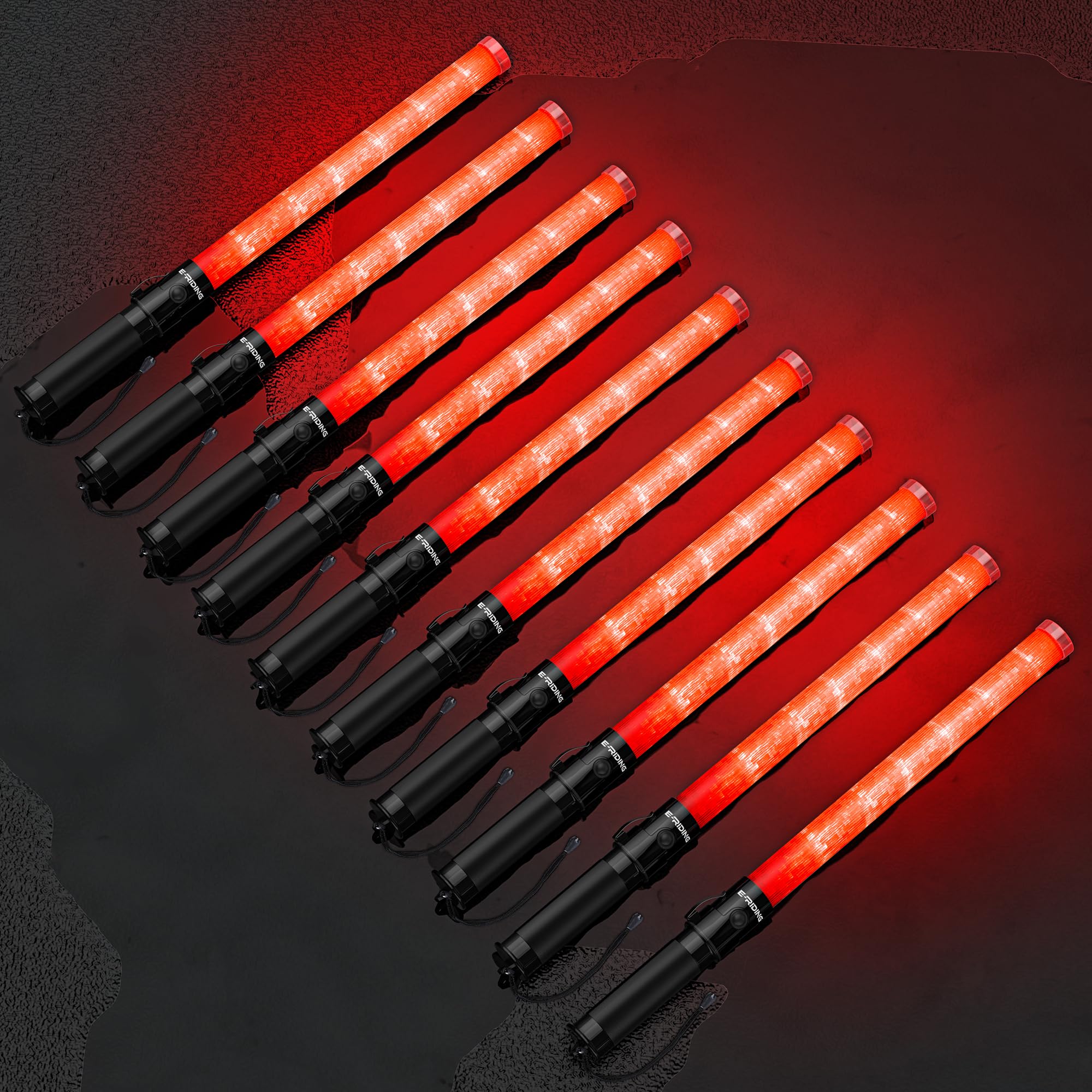 E-riding 10 Pack 21 Inch Safety Air Traffic Control Wand, Signal Traffic Safety Baton Led Light with 3 Flashing Modes for Parkin