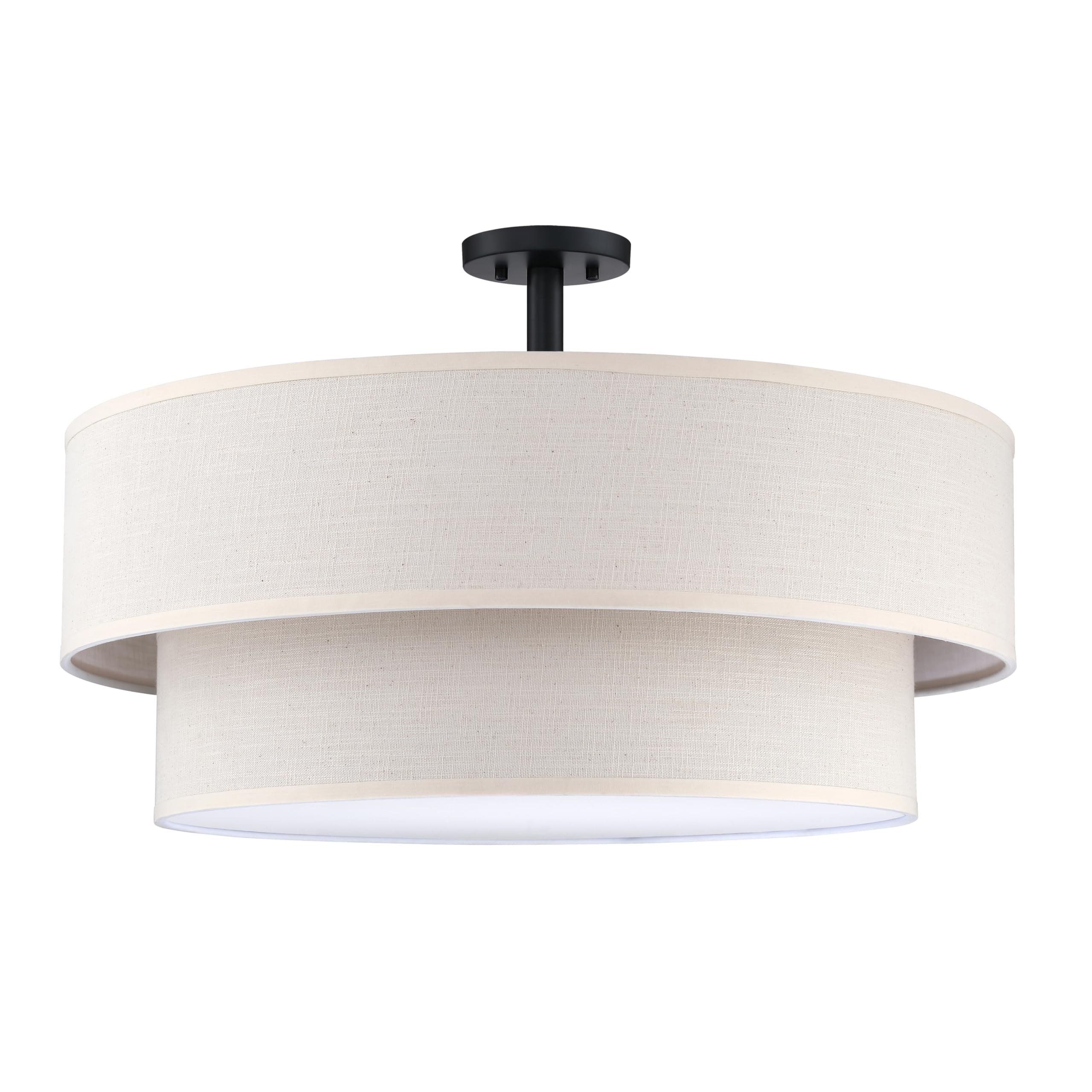 Dolaimi House 5 Light Semi Flush Mount,Close To Ceiling Light Fixture With Linen Fabric Shade Black Finish 24 Inch Semi Flush Dr