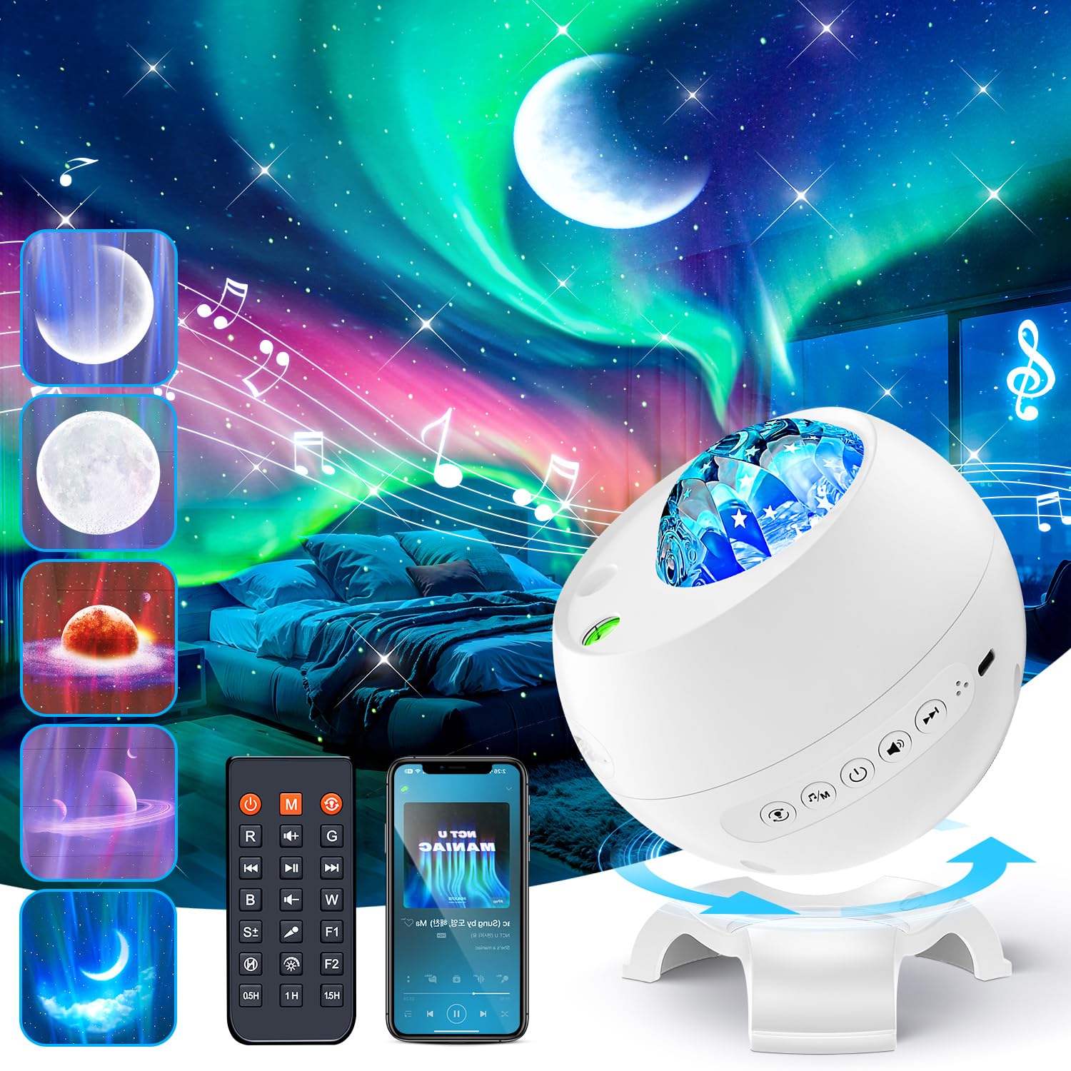Galaxy Projector Northern Lights Projector,180 Lighting Modes Galaxy Light Projector, 15 White Noise&Bluetooth Northern Lights P