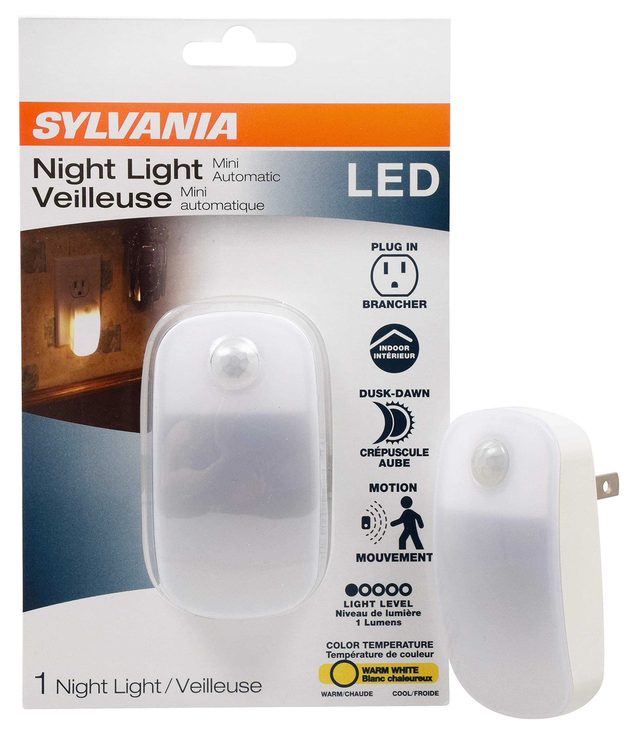 LEDVANCE SYLVANIA LED Night Light, Motion Activated, Dusk to Dawn, Soft White 2700K, 1 Pack, Model 64988