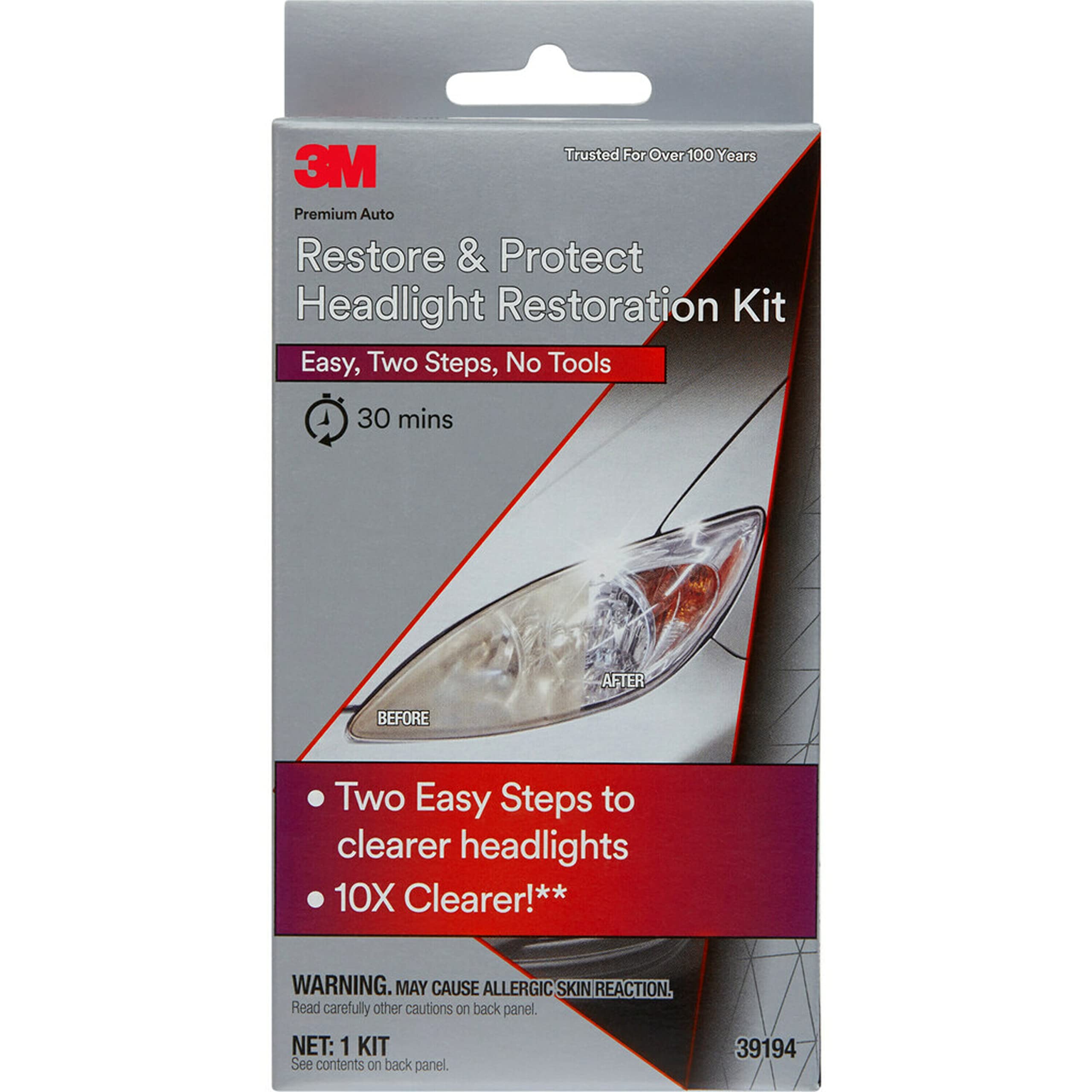 3M Auto Restore and Protect Headlight Restoration Kit  Use On Plastic Lenses  Headlights  Taillight  Fog Lights and More  Includes Sanding Discs  Headlight Clear Coat Wipes  Foam Pad and Glove (39194)-New