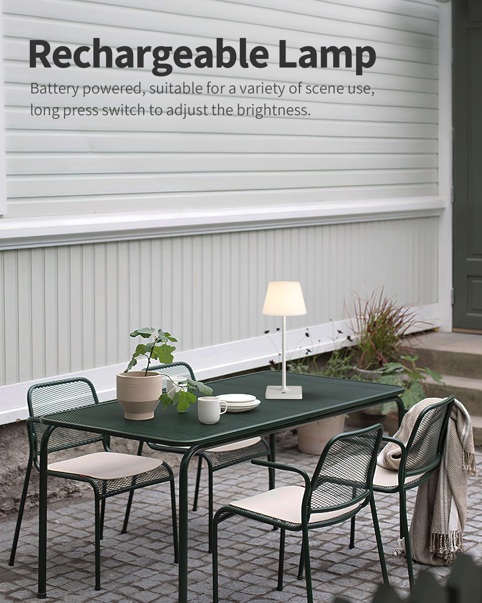 Newsee 14.5'' Small Cordless Touch Table Lamp White, Waterproof Shower Lamp Set Of 2, 4000Mah Rechargeable Battery Powered Dimma