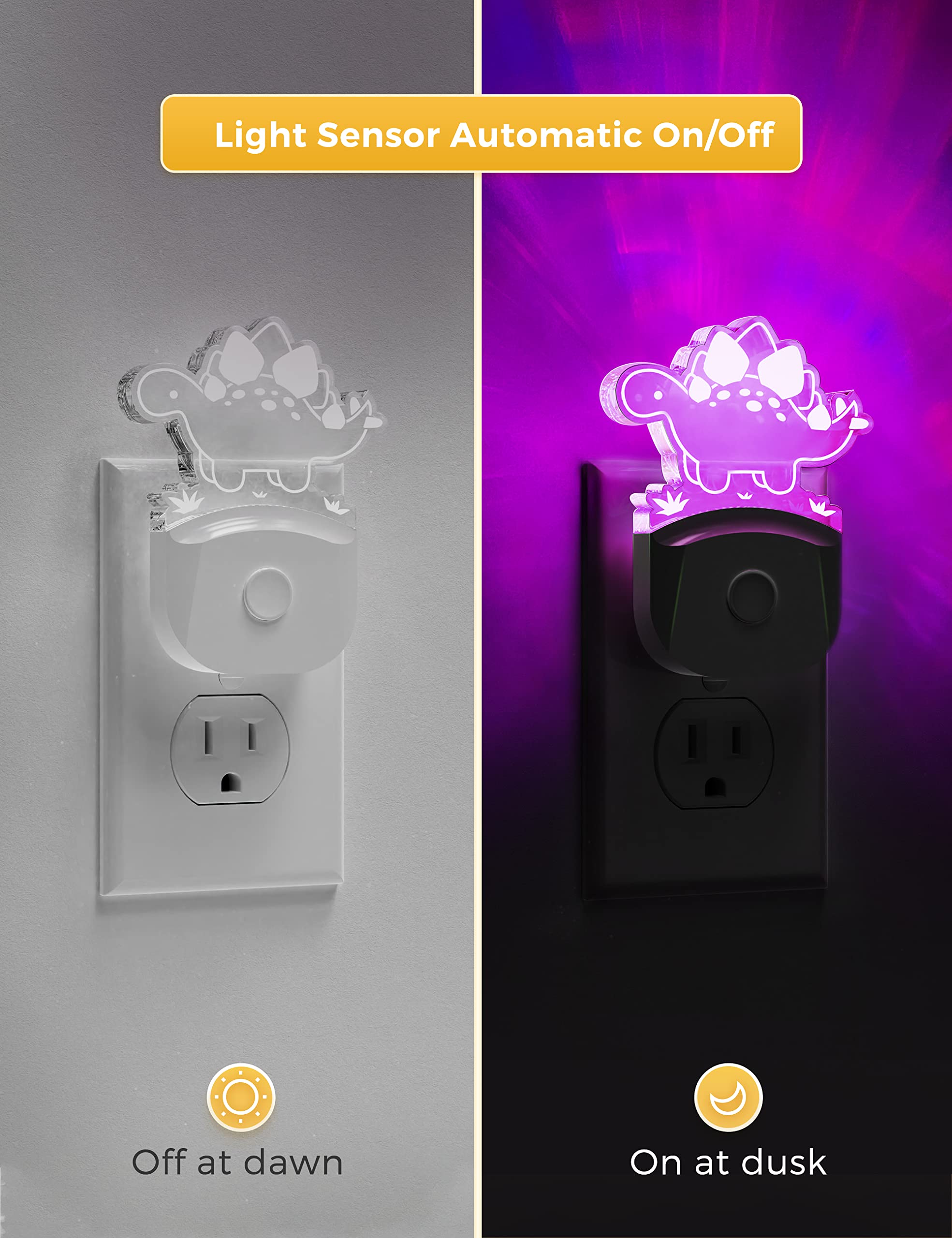 Lohas Dinosaur Night Light For Boys, Kids Nightlight Plug In, Dusk-To-Dawn, Stegosaurus Led Night Lights Plug Into Wall, Rgb+Sof