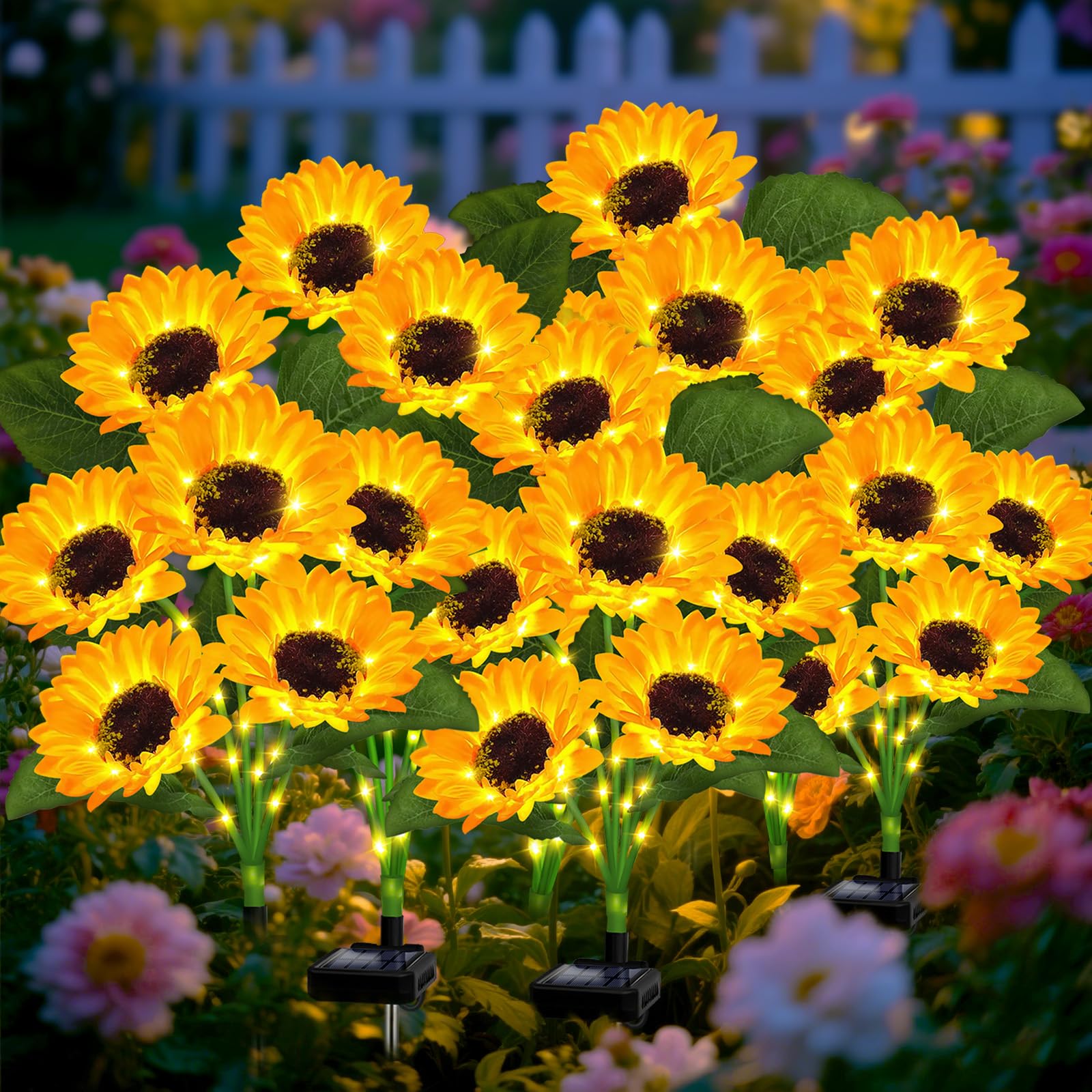 stadeco Solar Sunflower Lights Outdoor Garden Decor  6 Pack Solar Flowers Lights with 36 Sunflowers  Waterproof Decorative Stake Lights Auto ON/Off for Garden Yard Patio Backyard
