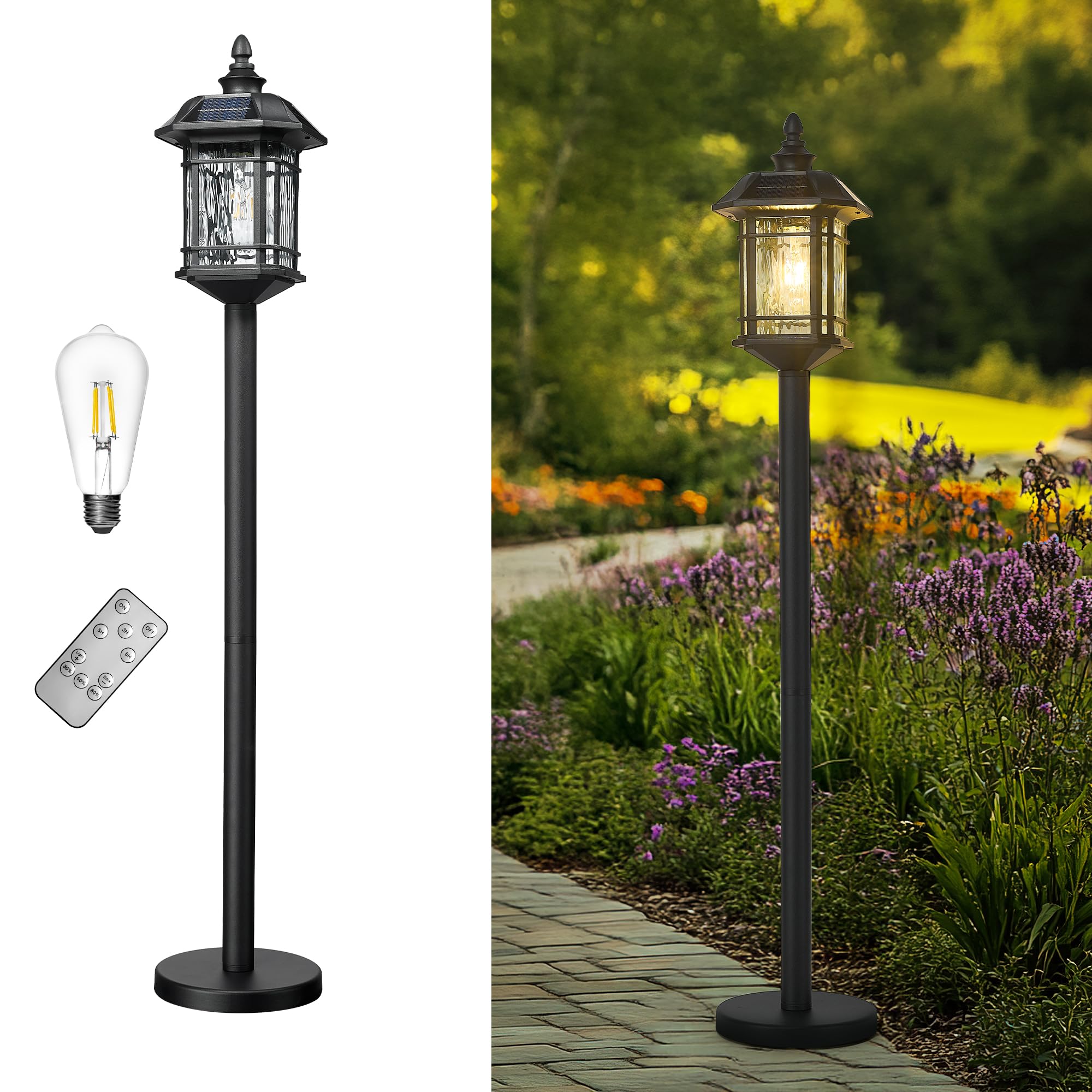 Emliviar Outdoor Solar Floor Lamp, Waterproof LED Path Light, 44.5 Inch, Aluminum, Model 2084PL-ML SL BK, Black Finish