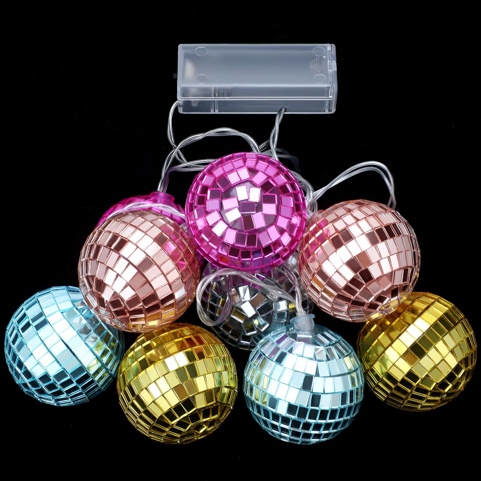 BBTO LED Disco Ball String Light, 10 Pcs, 2 Inch, Battery Powered, Vivid Color, Model BBTO-Disco Ball-90