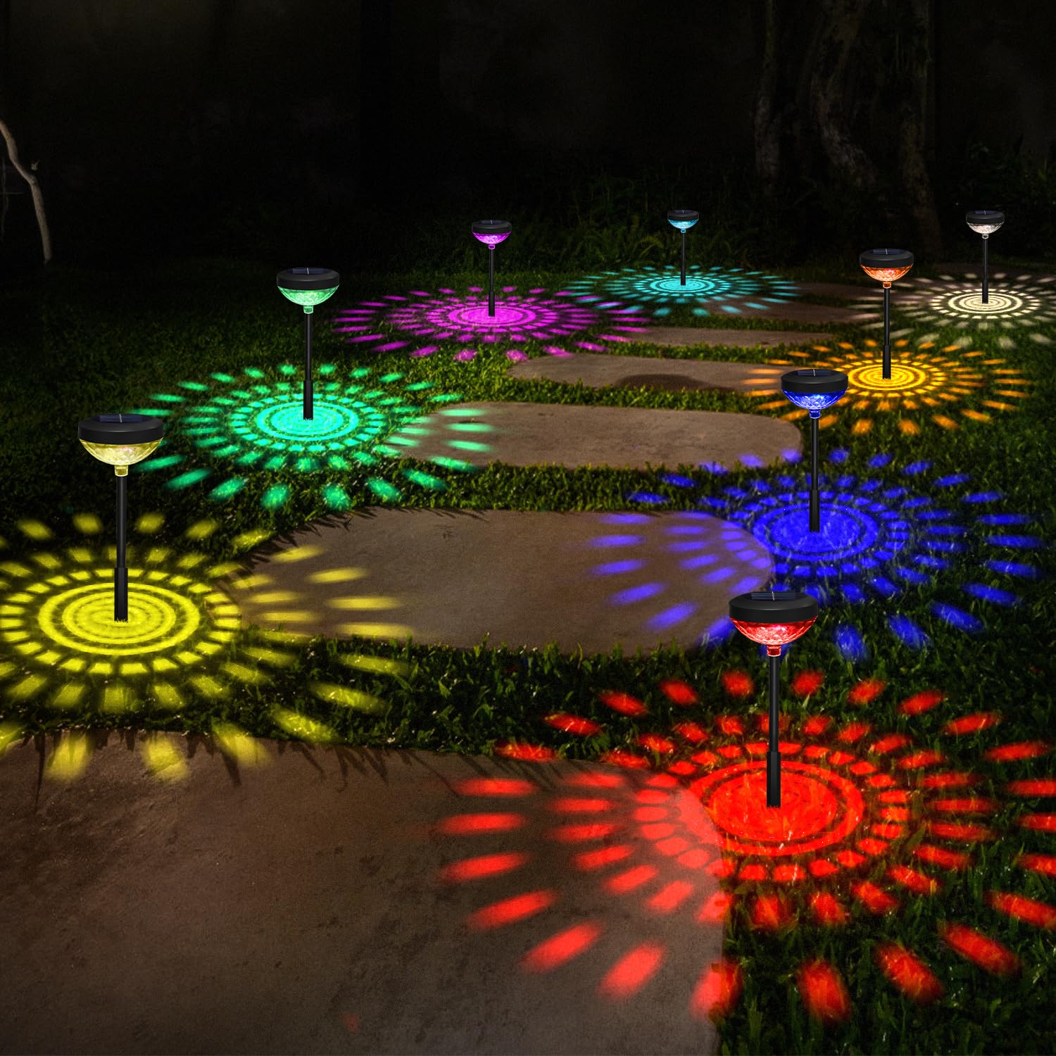 Pearlstar Bright Outdoor Solar Lights 6 Pack, Pathway Lights With Color Changing+Warm White Led, Ip65 Waterproof, Solar Powered