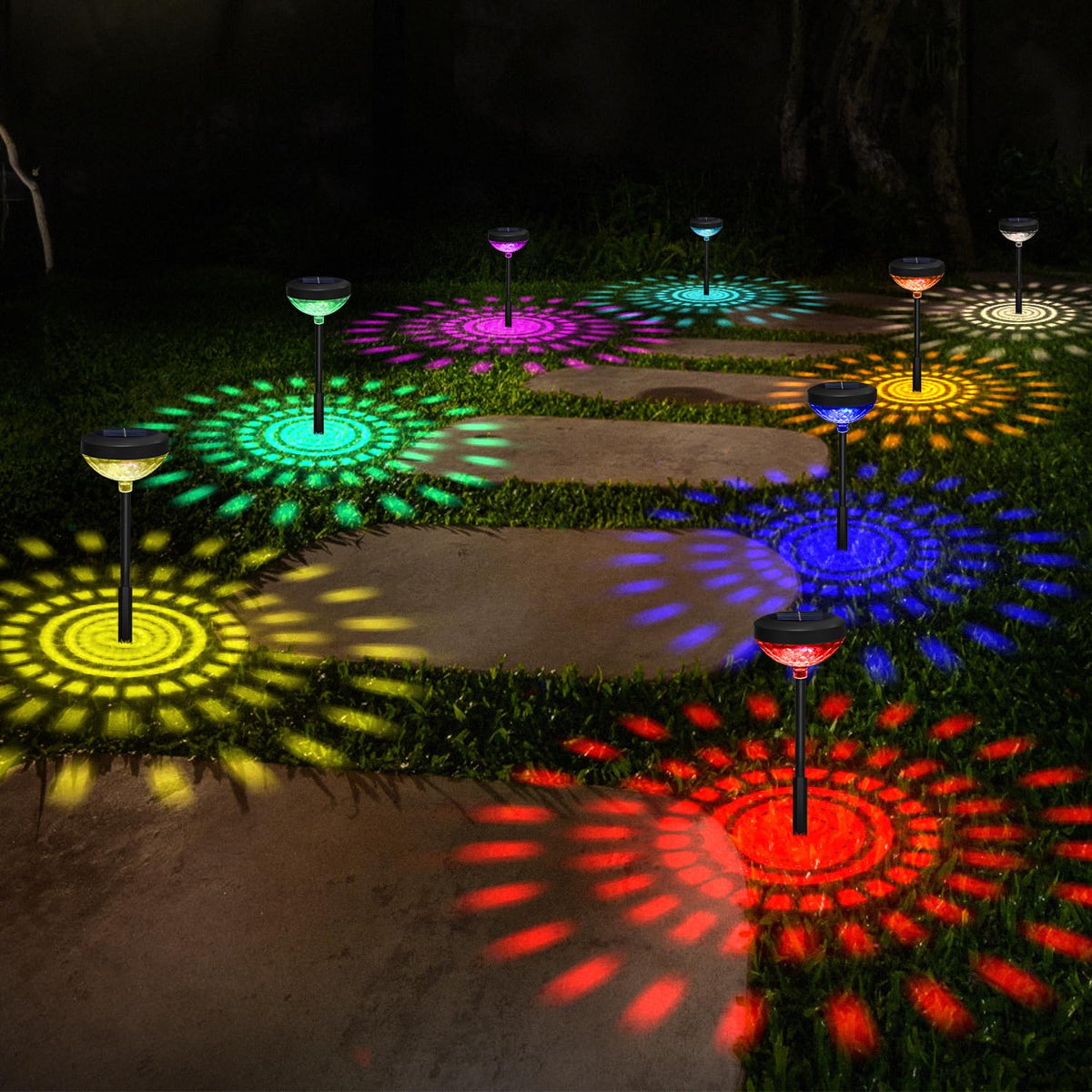 Pearlstar Bright Outdoor Solar Lights 8 Pack, Pathway Lights With Color Changing+Warm White Led, Ip65 Waterproof, Solar Powered