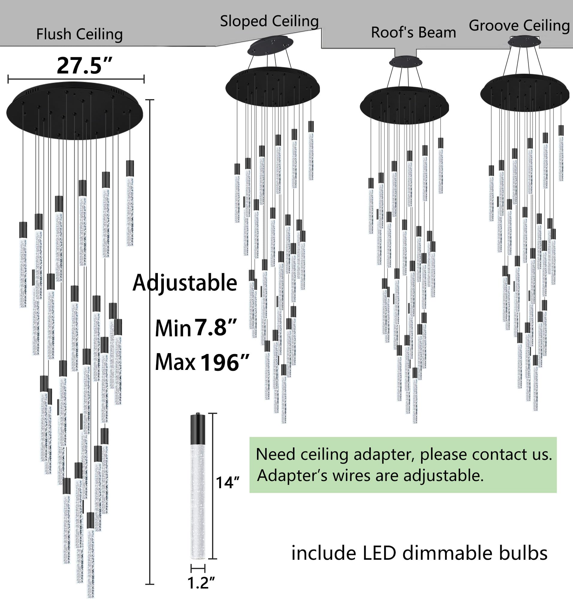 Haixiang 16 Foot Chandeliers For Living Room Entryway High Ceiling Light Fixtures Sloped Flush Mount Ceiling Pendant Lighting Di