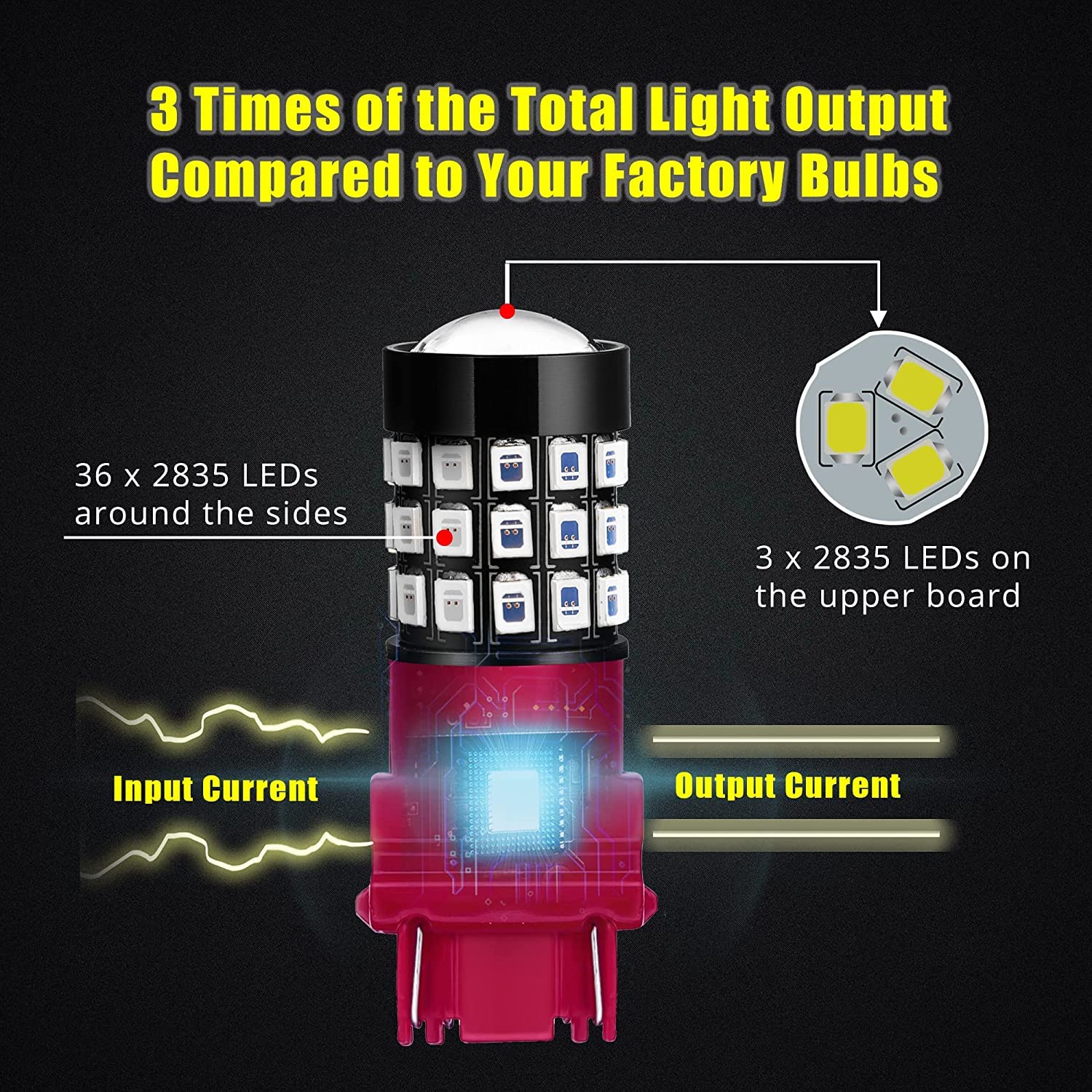 Alla Lighting 7440 7443 LED Brake Stop Tail Turn Signal Bulbs, Pure Red, T20 Wedge, Model AllA-7443-2835-39R-BT, Super