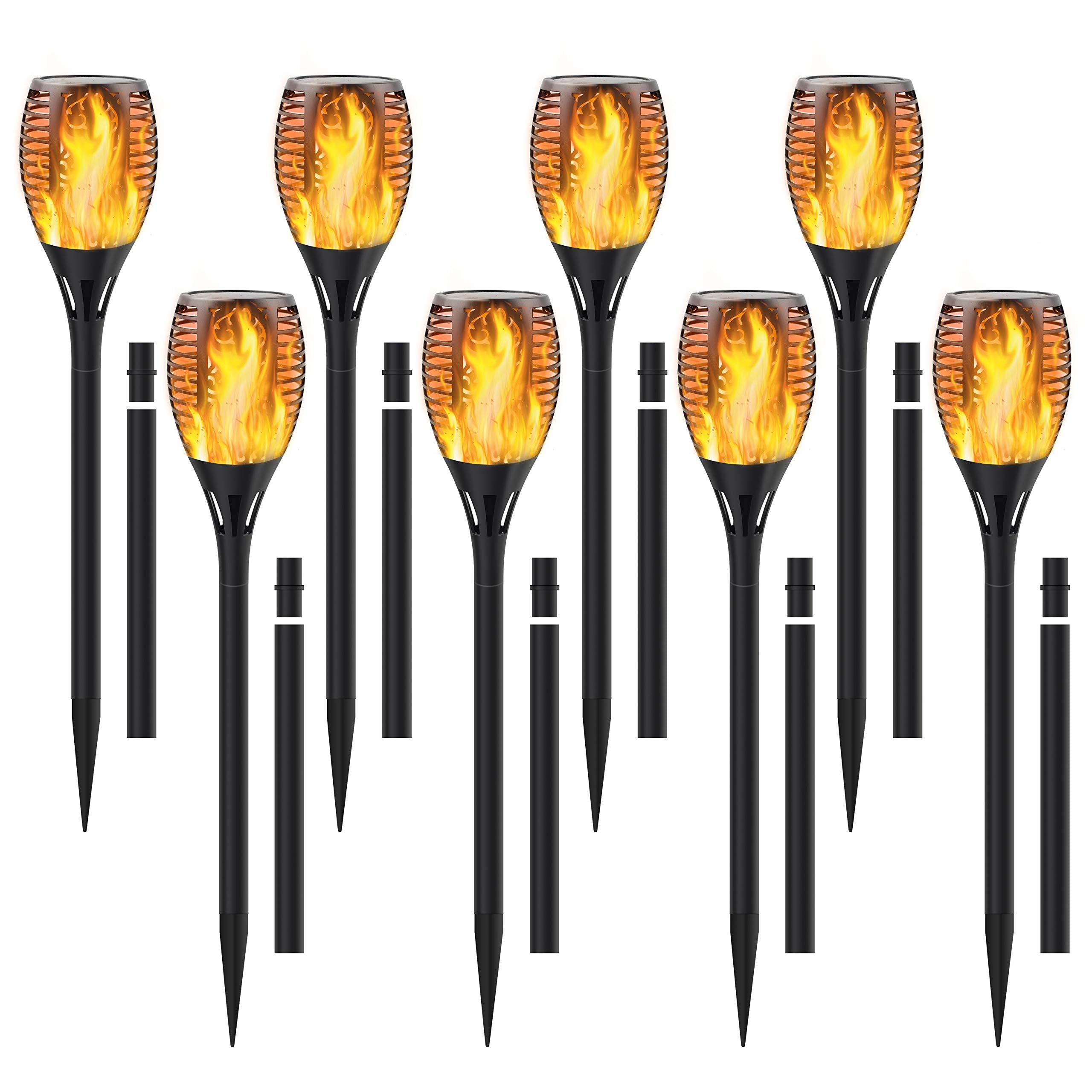Permande Solar Torch Light, Waterproof Flickering Flame, 8 Pack, Black, Outdoor Pathway Lights for Garden Yard Lawn Patio