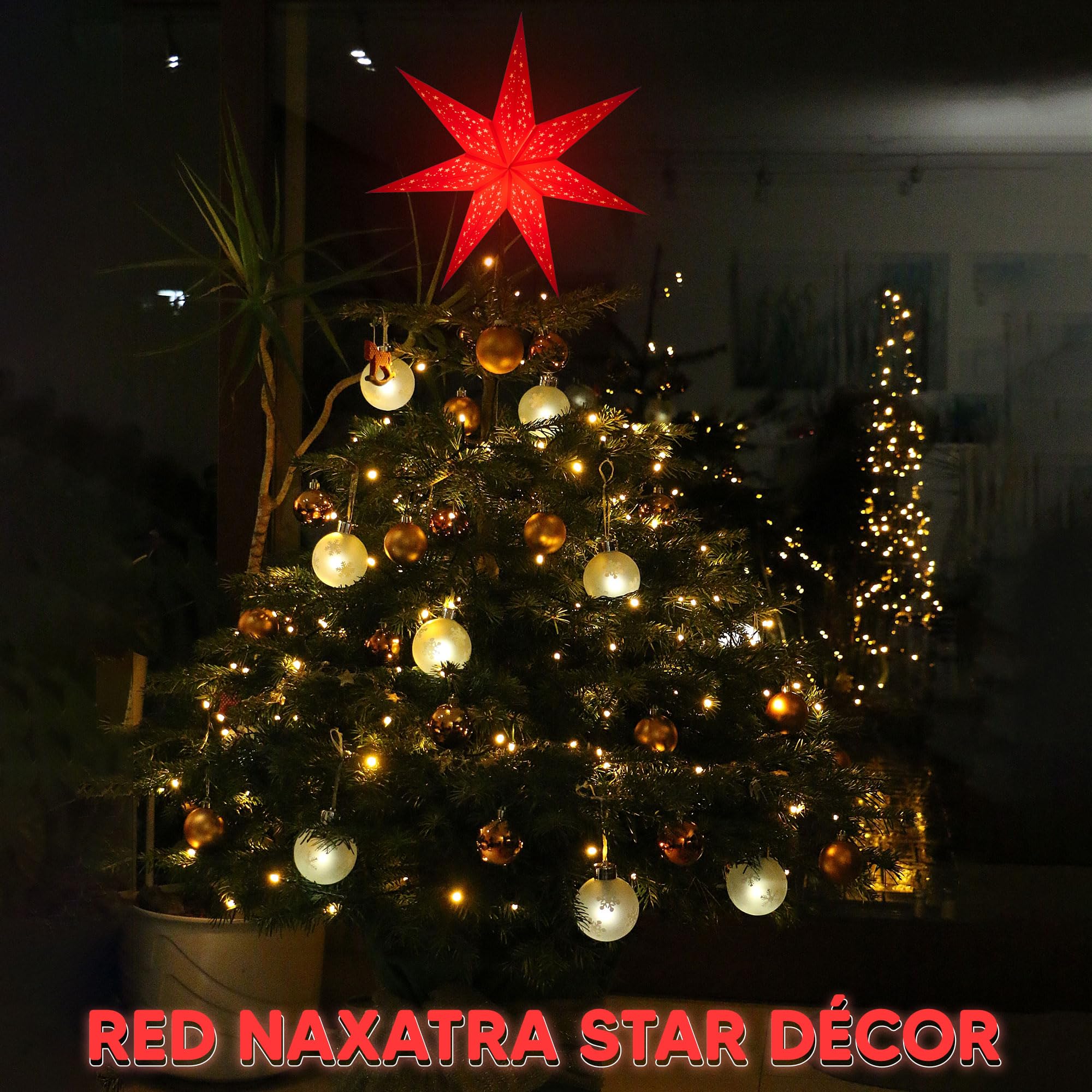 GalaxyArts 24-Inch Red Paper Star Lantern - 3D 7-Point Hanging Decoration, Medium Boho Star Light for Christmas, Diwali, Party, Wedding