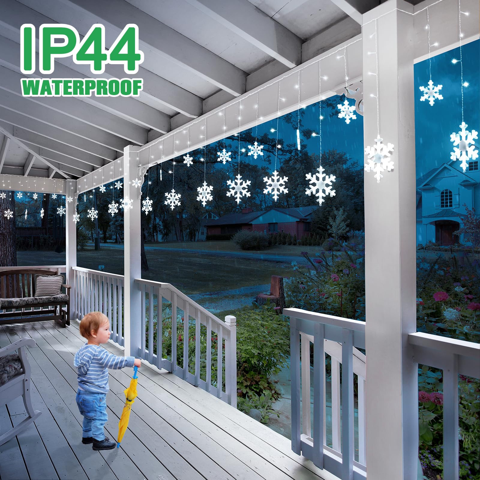 Jofios Christmas Snowflake Lights, 11.48Ft Outdoor Led Snowflake Icicle Christmas Lights With 14 Drops, Waterproof Snowflake Lig