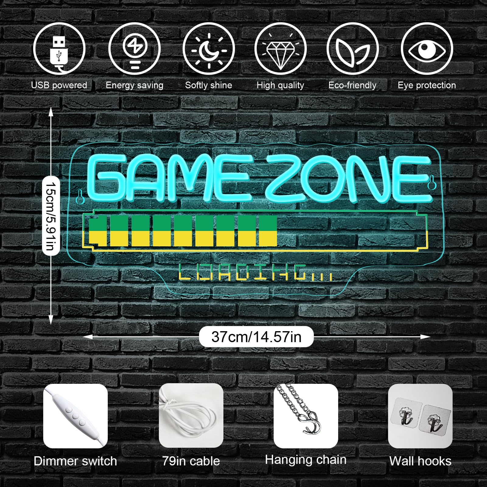 Horseneon Game Zone Loading Neon Sign - Retro Led Wall Decor For Gaming Rooms  Esports Arenas & Gamer Caves  Usb-Powered With Adjustable Brightness  Arcade-Style Lighting