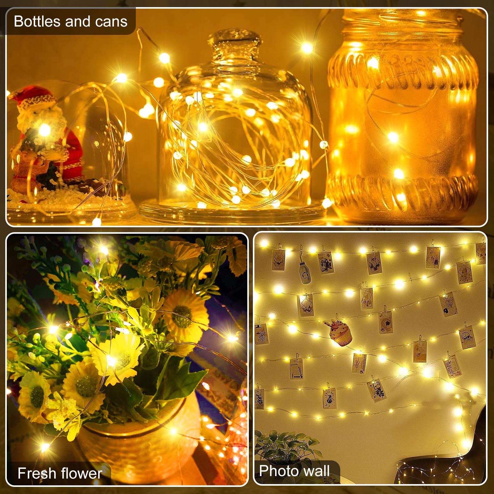 Aogist LED Fairy Lights, 3 Modes, Waterproof Silver Wire, 12 Pack, Warm White, Model A-01 for Wedding, Party, Christmas Decor