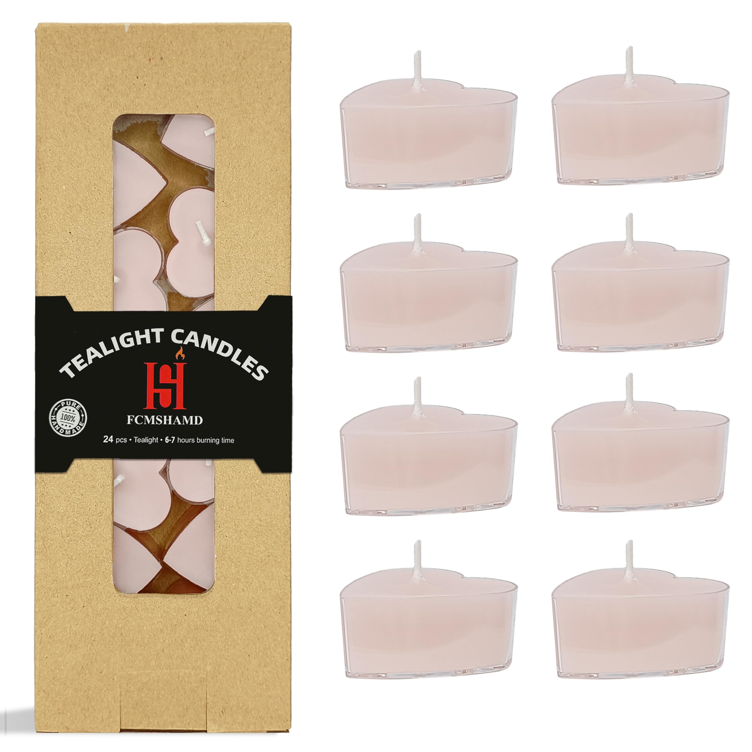 Tea Candles Heart Handmade 24 Pack Gardenia Scented Smokeless Tea Lights Candle 7 Hour Tealight Candle for Wedding Easter Meditation(Pink)