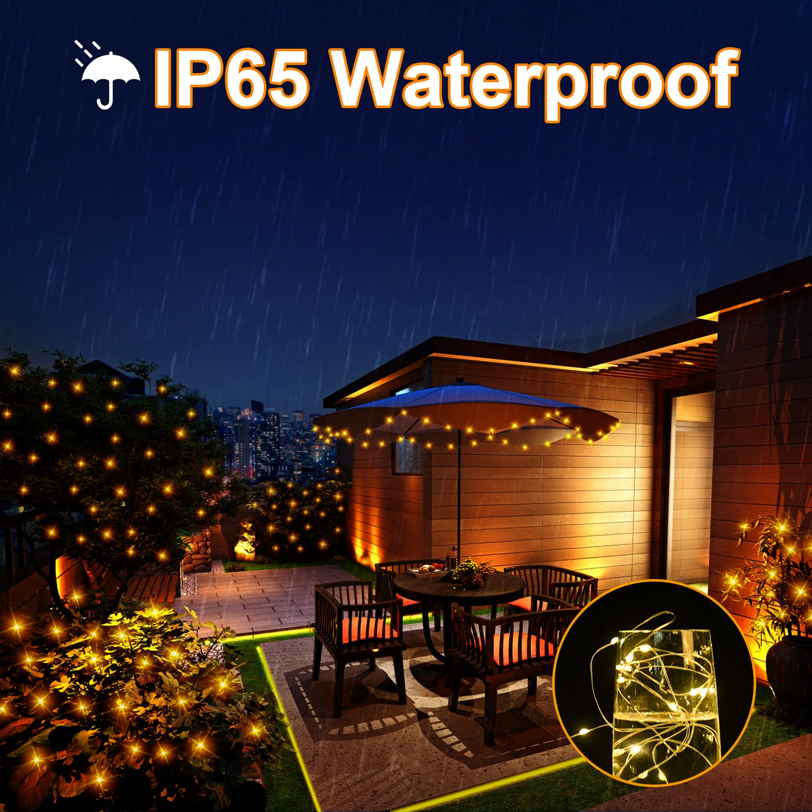 BOLWEO Halloween Solar Fairy Lights Outdoor, Orange and Purple String Lights 39.4Ft 120 LED, IP65 Waterproof Solar Outdoor Light