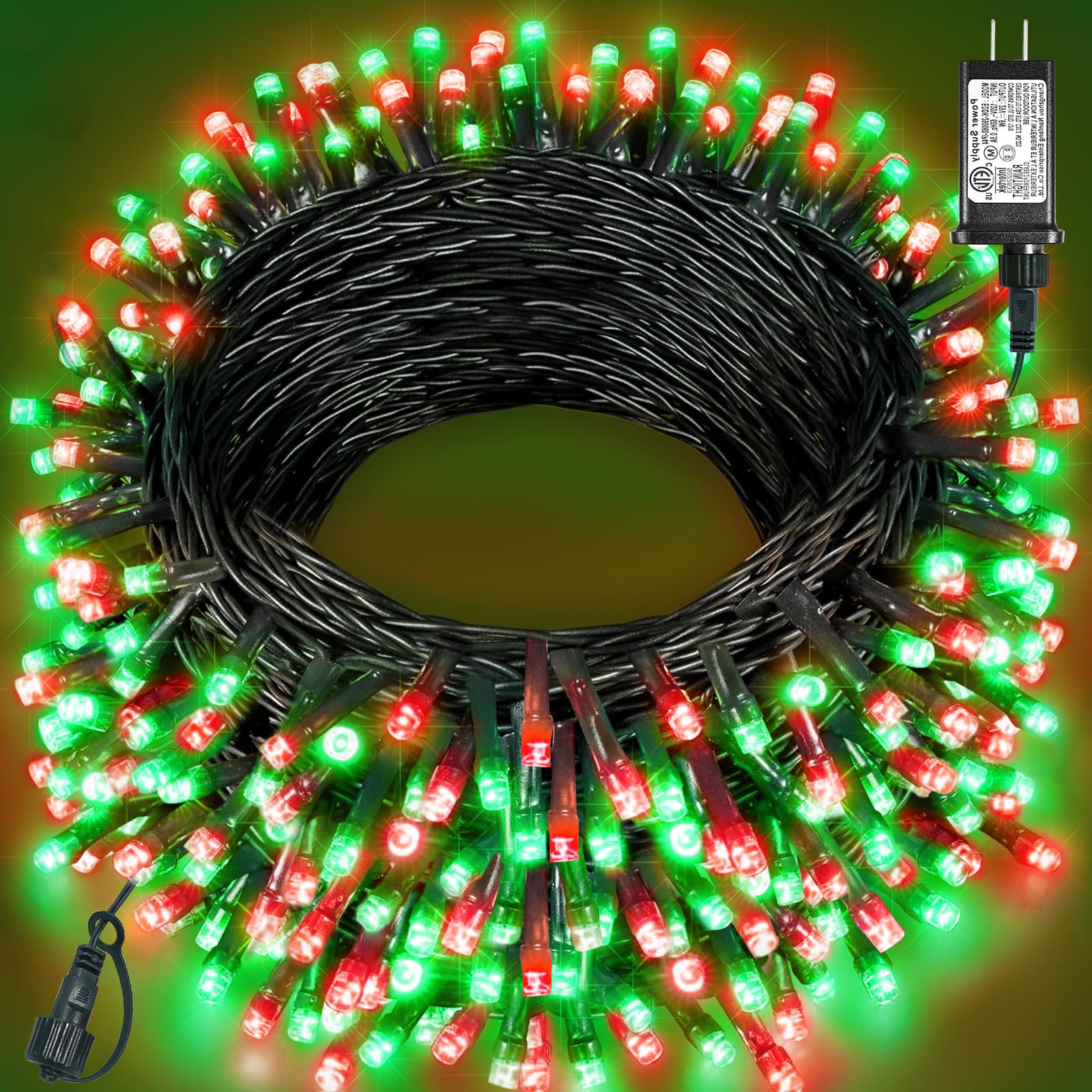 157Ft 480 Led Christmas Lights Outdoor  Plug In Christmas Tree Lights Waterproof  8 Modes Green Wire Twinkle String Light For Indoor Room House Patio Tree Holiday Decorations  Red Green