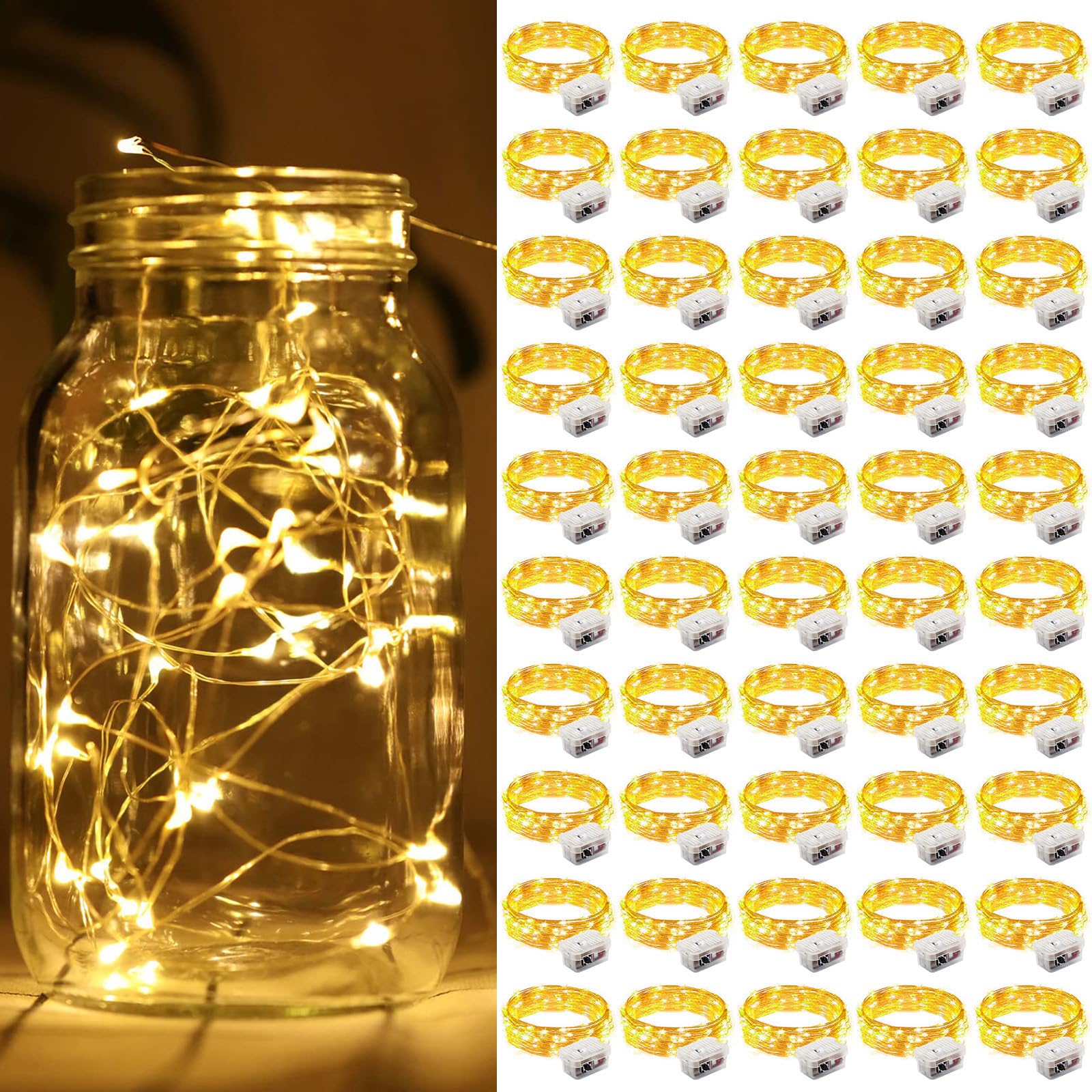 ZGWJ 50 Pack Fairy Lights Battery Operated  7ft 20 Mini LED Fairy String Lights Silver Wire 3 Modes for DIY  Parties  Wedding  Bedroom  Halloween Christmas Decoration Warm White